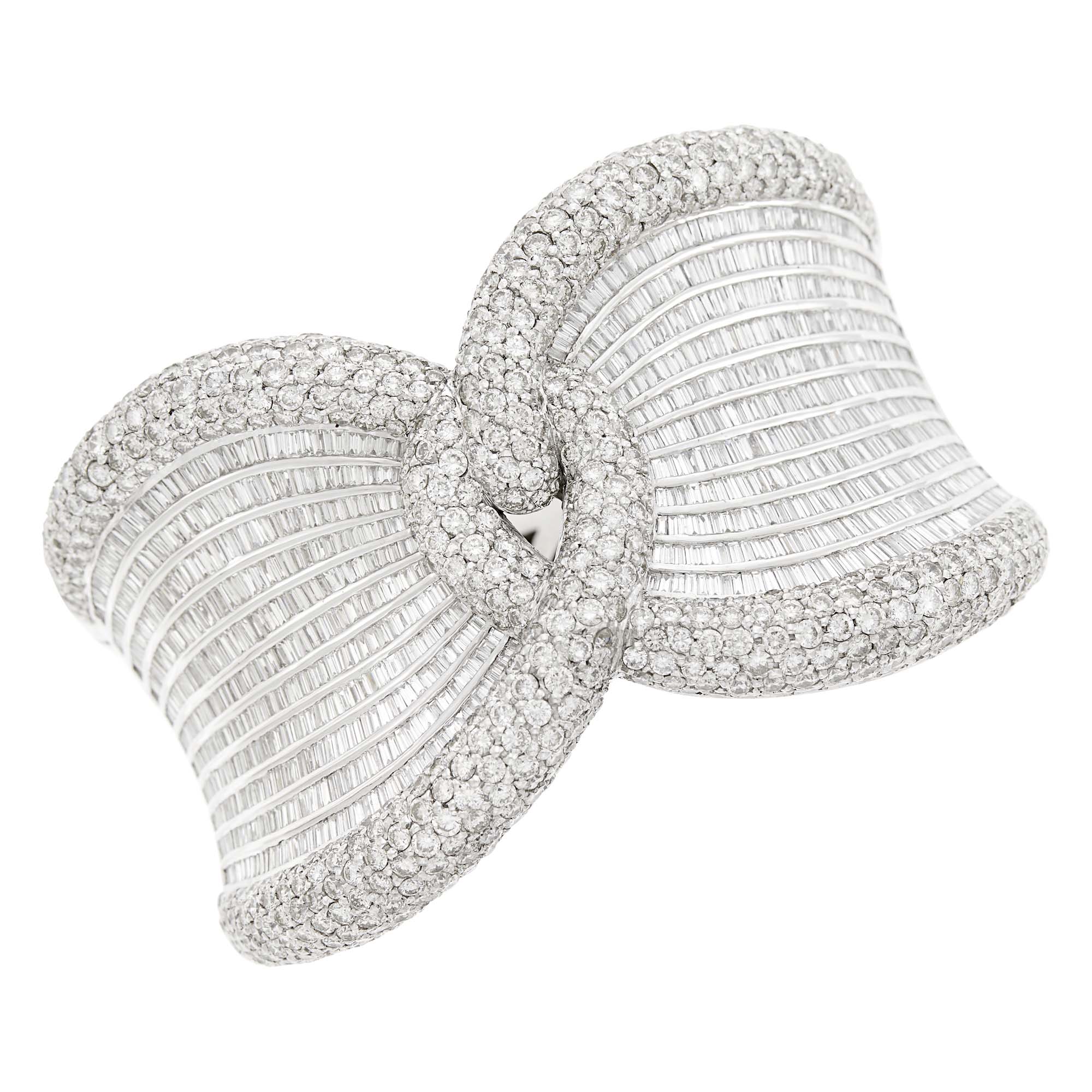 Lot image - White Gold and Diamond Cuff Bangle Bracelet