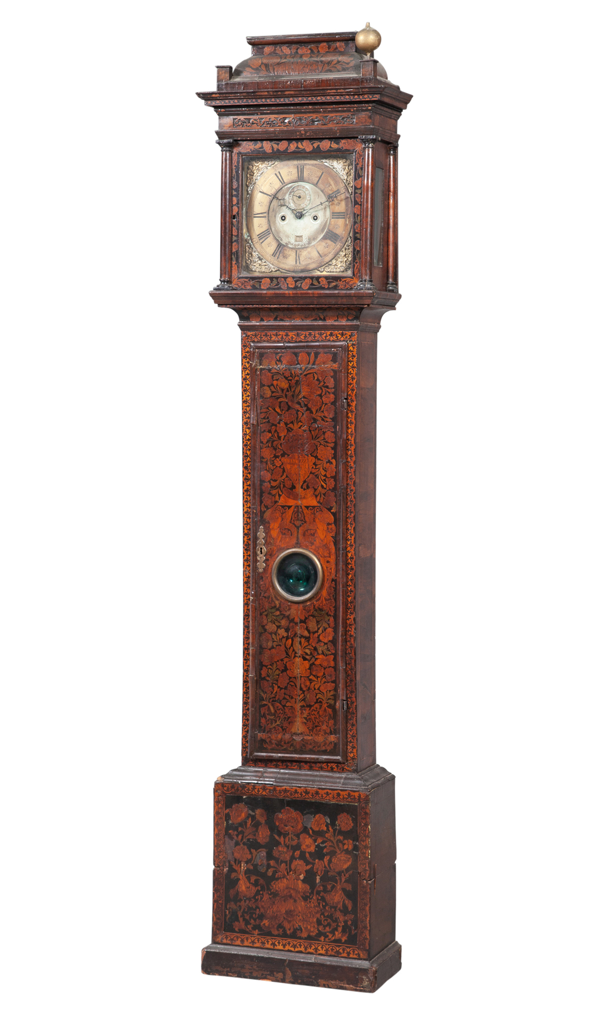 Lot image - English Seaweed Marquetry Inlaid Walnut Tall Case Clock