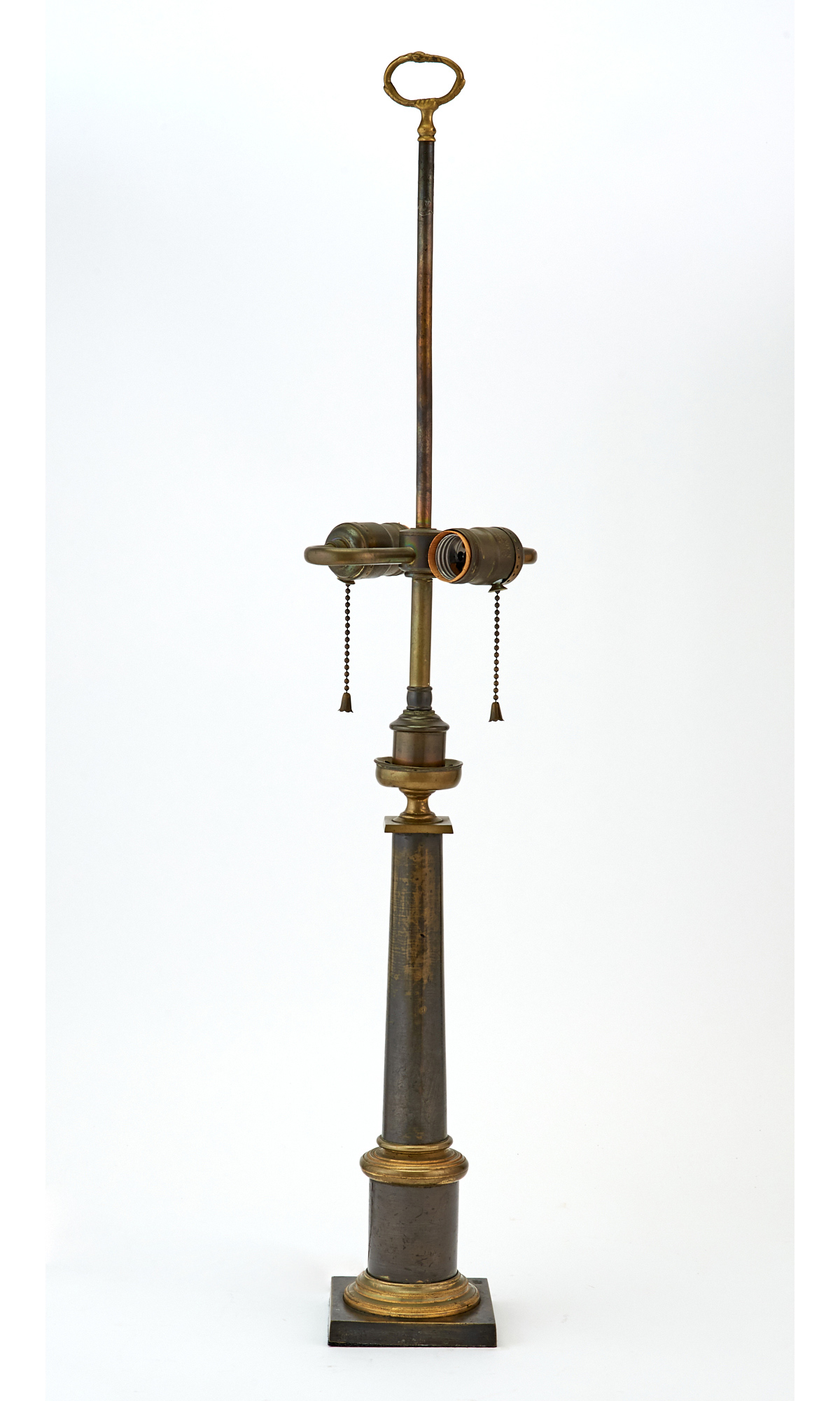 Lot image - French Gilt-Bronze Mounted Steel Table Lamp with Tole-Peinte Shade