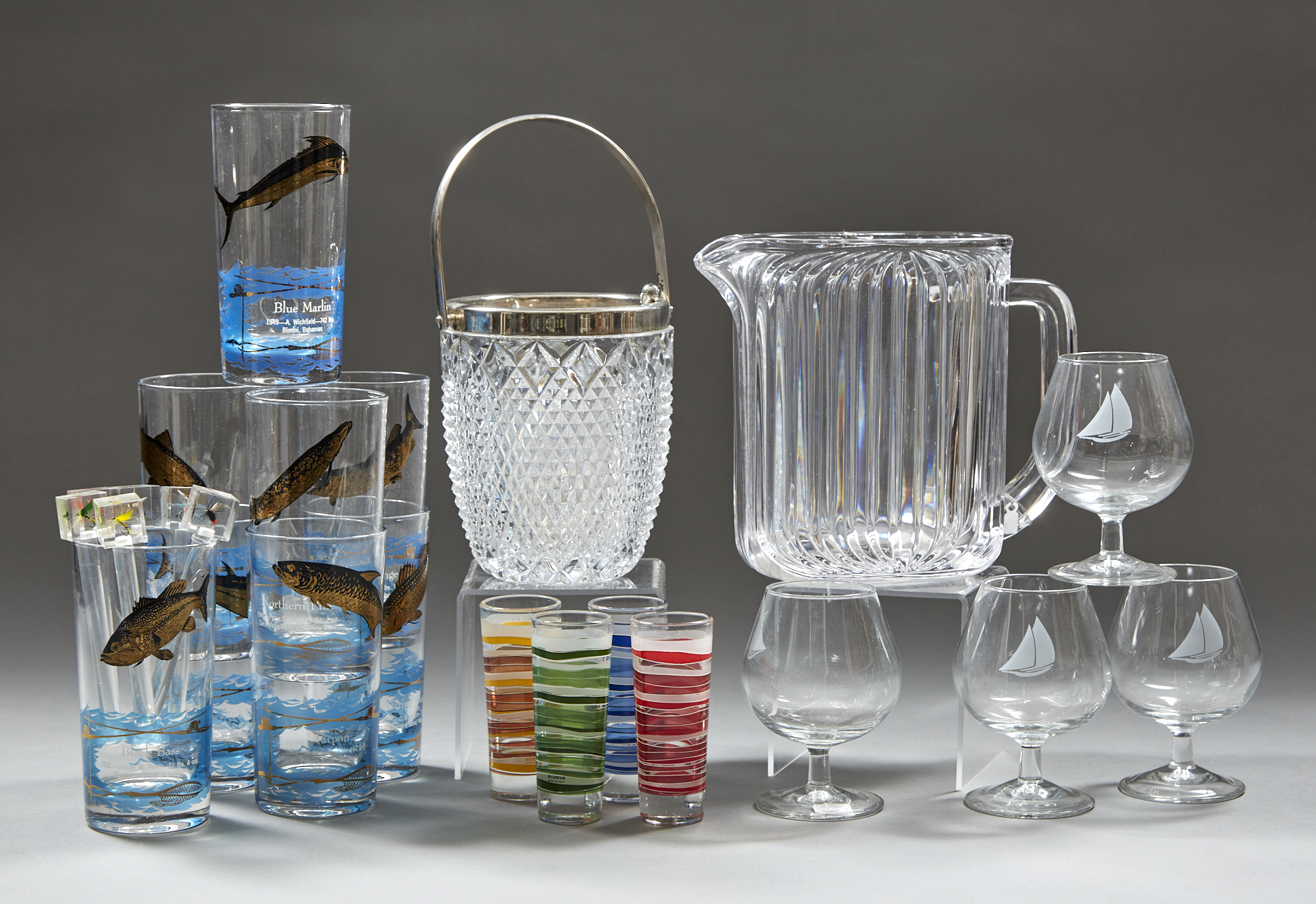 Lot image - Group of Fishing Theme Barware