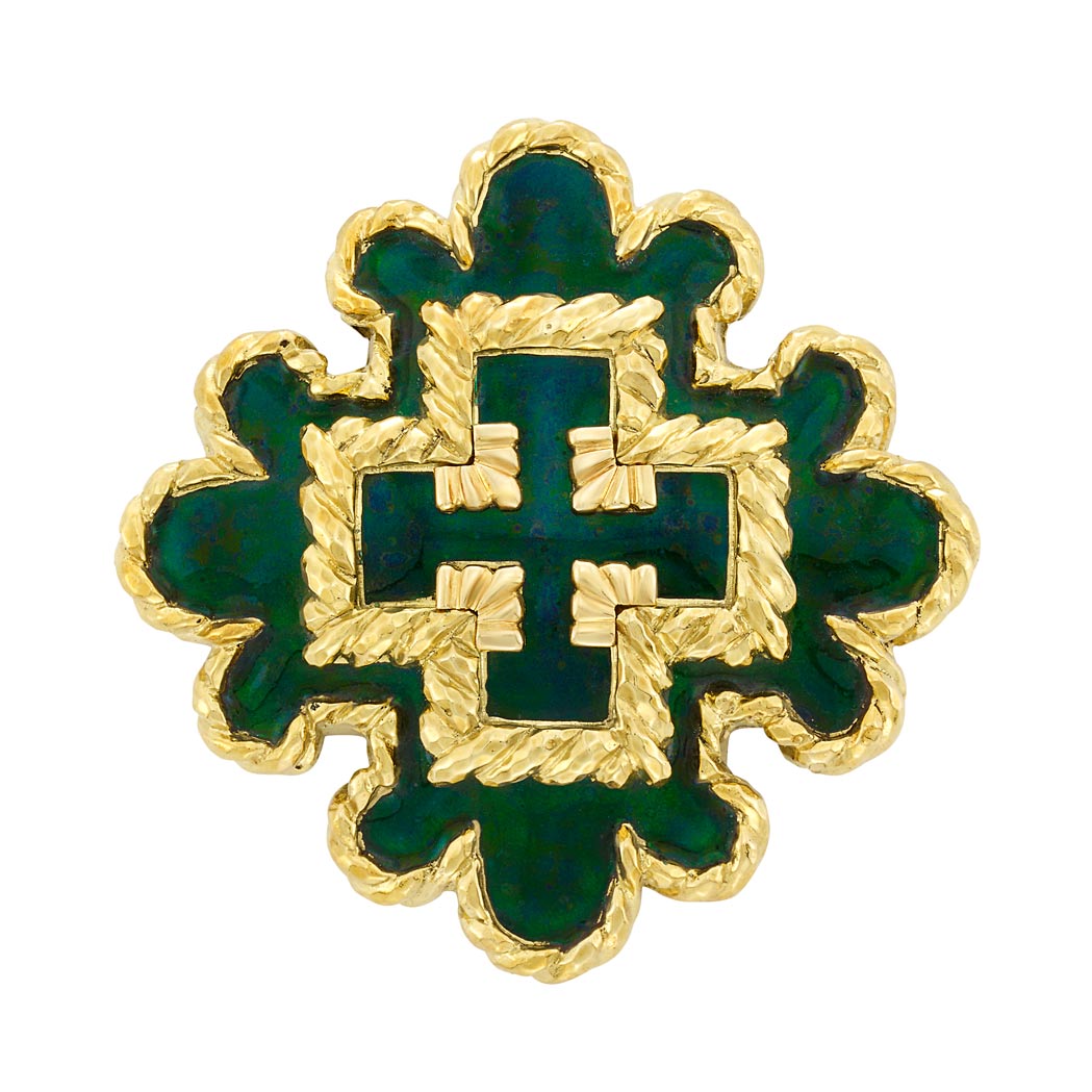 Lot image - Gold and Green Enamel Pendant Clip-Brooch, David Webb