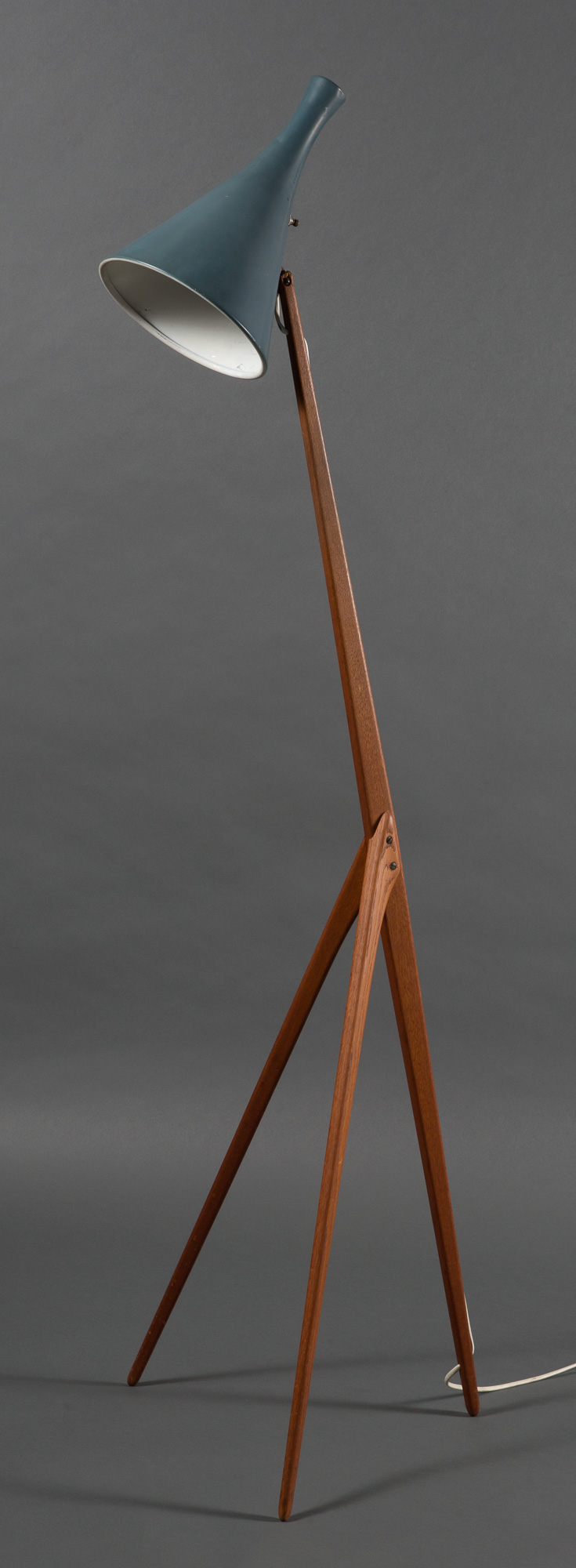Lot image - Ole and Östen Kristiansson for Luxus Vittsjö Teak and Enameled Metal Tripod Praying Mantis Floor Lamp
