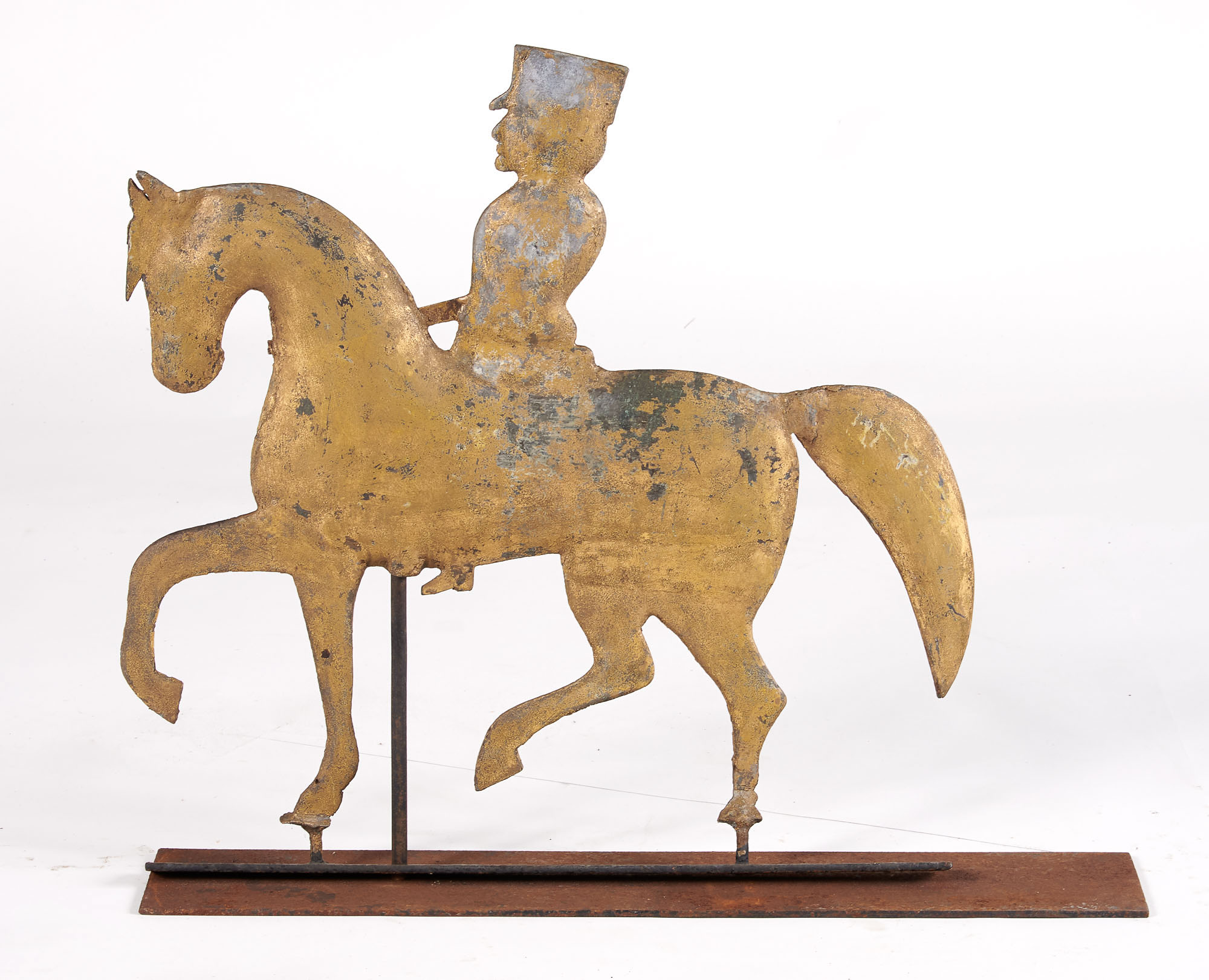 Lot image - Painted Metal Horse and Rider Weathervane