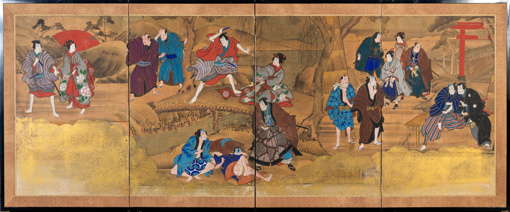 Lot image - Japanese Four-Panel Byobu Screen