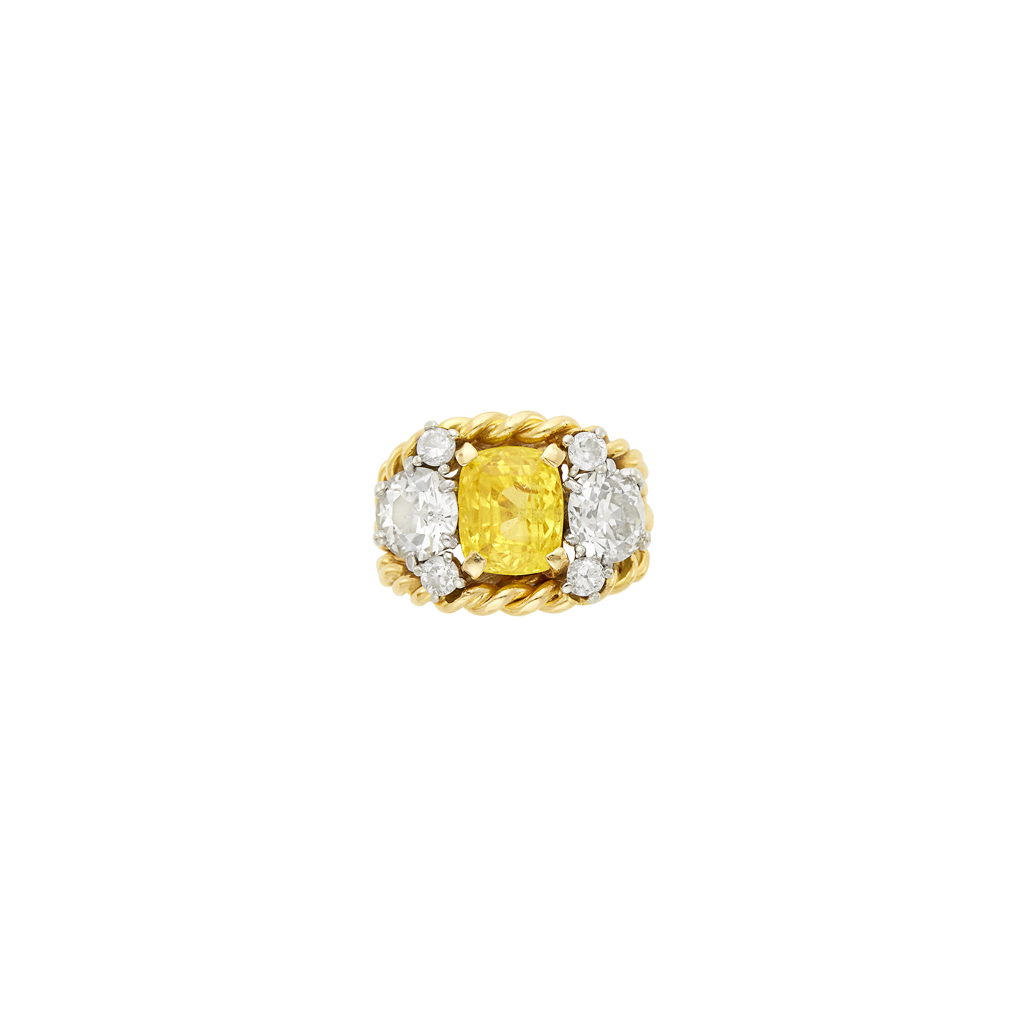 Lot image - Gold, Yellow Sapphire and Diamond Ring