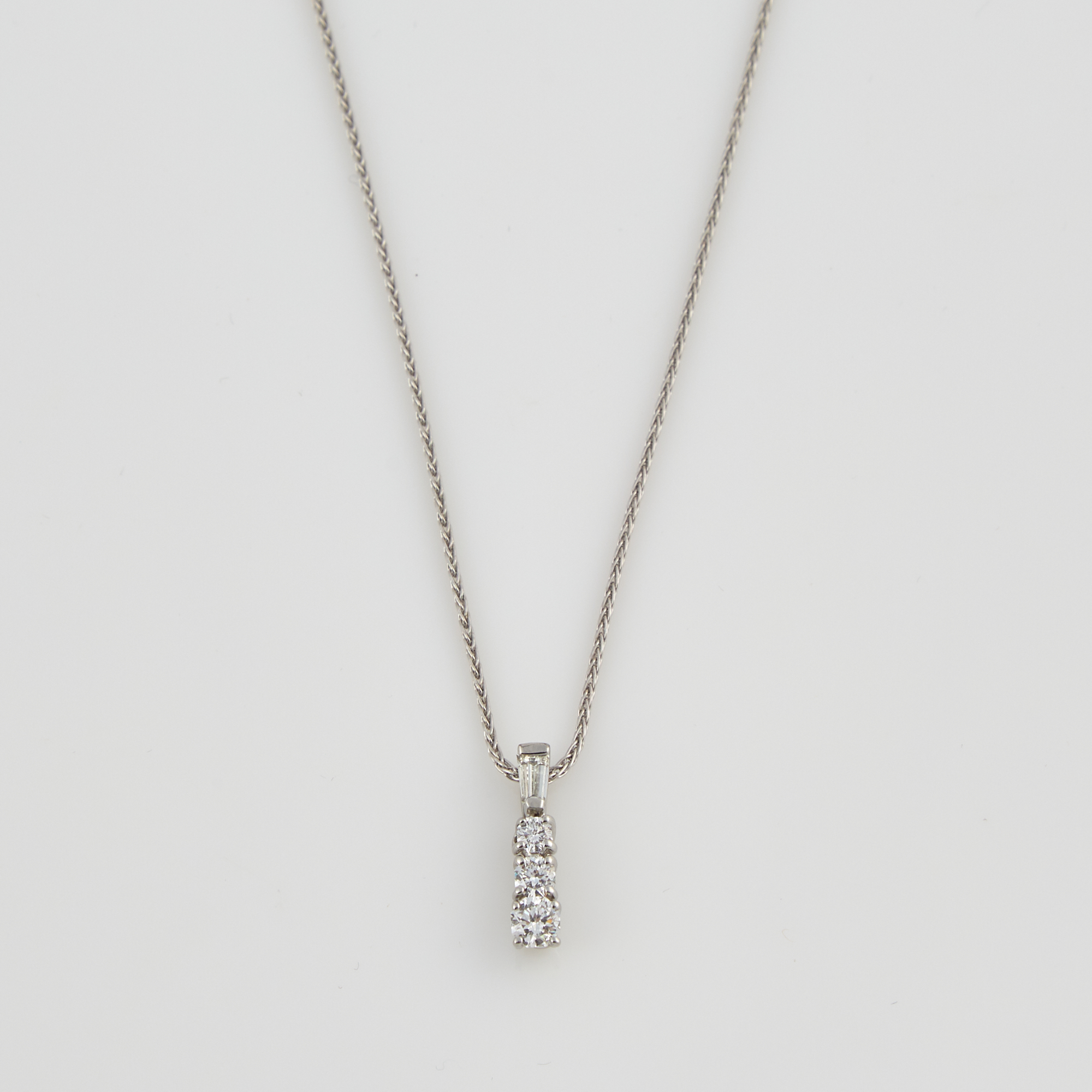Lot image - Diamond Pendant, 5 diamonds about 0.50 ct. and Gold Neck Chain, Platinum 3 dwt.