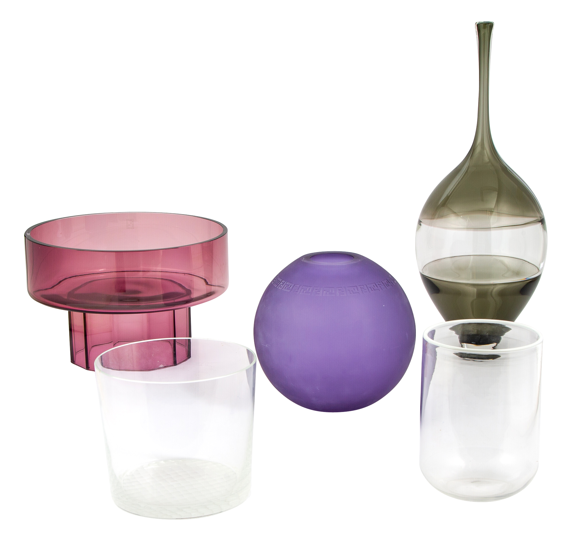 Lot image - Group of Five Glass Bowls and Vases