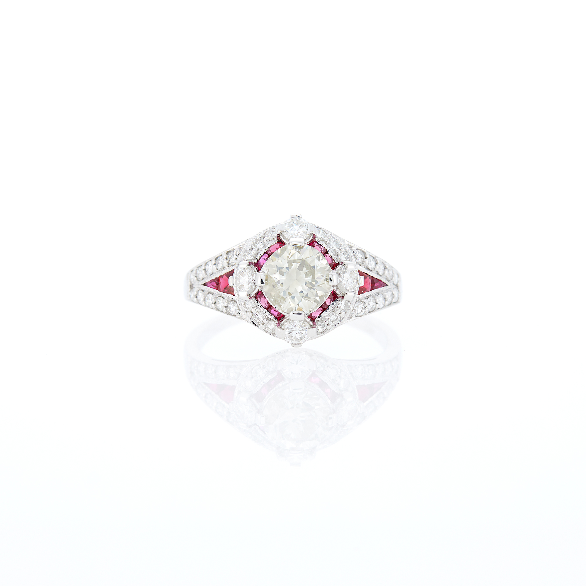 Lot image - White Gold, Diamond and Ruby Ring