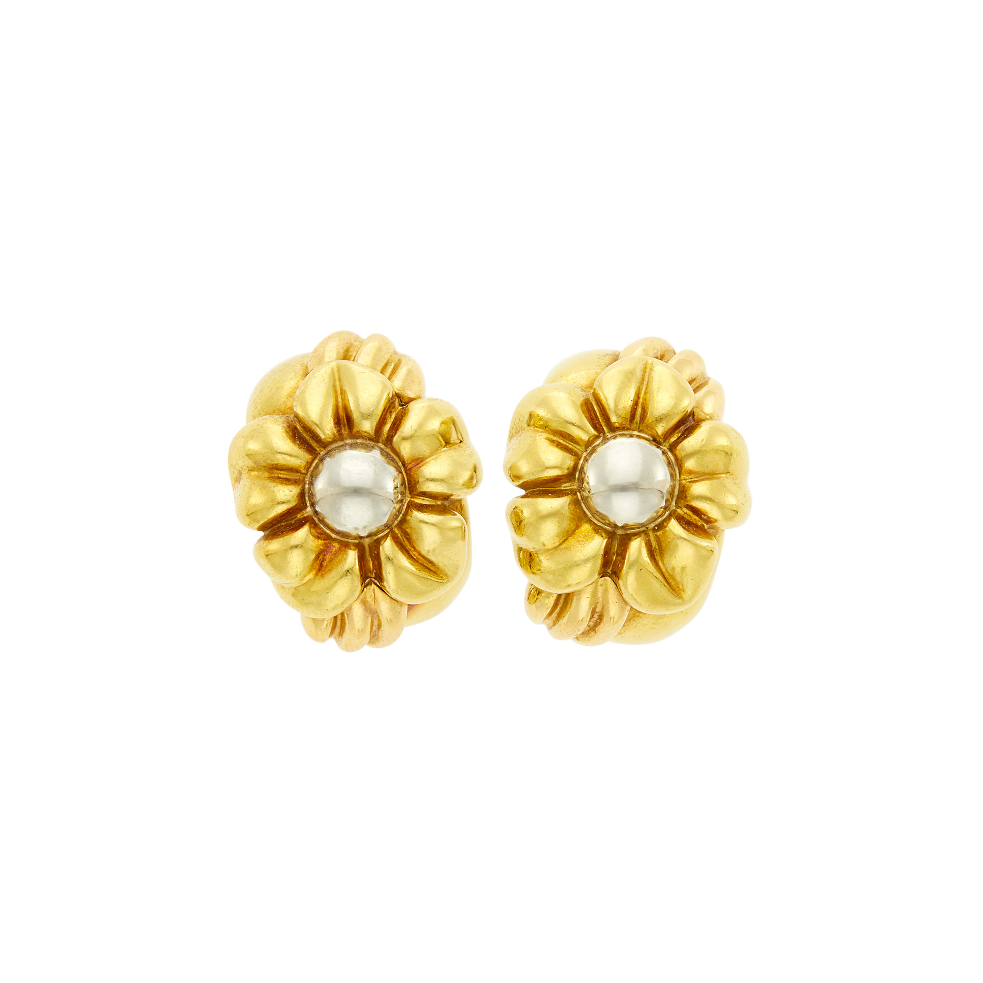 Lot image - Pair of Two-Color Gold Flower Earclips