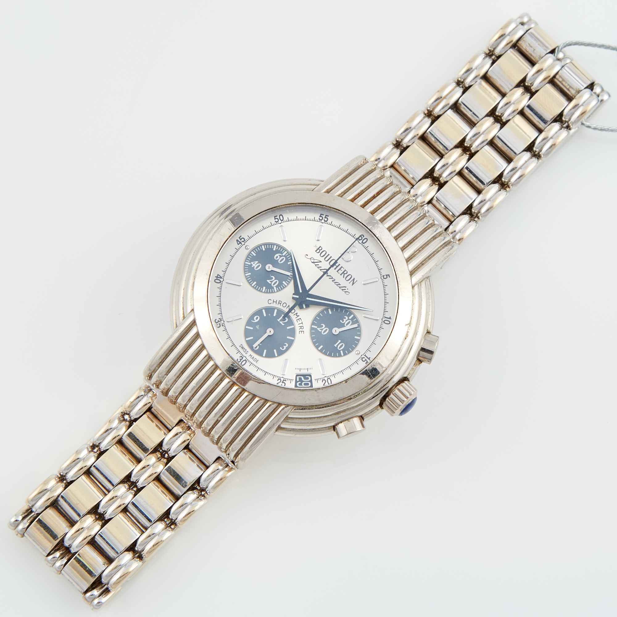 Lot image - Mans Gold and Stone Bracelet Watch, 31 Jewels, Boucheron, 18K 130 dwt. all with box