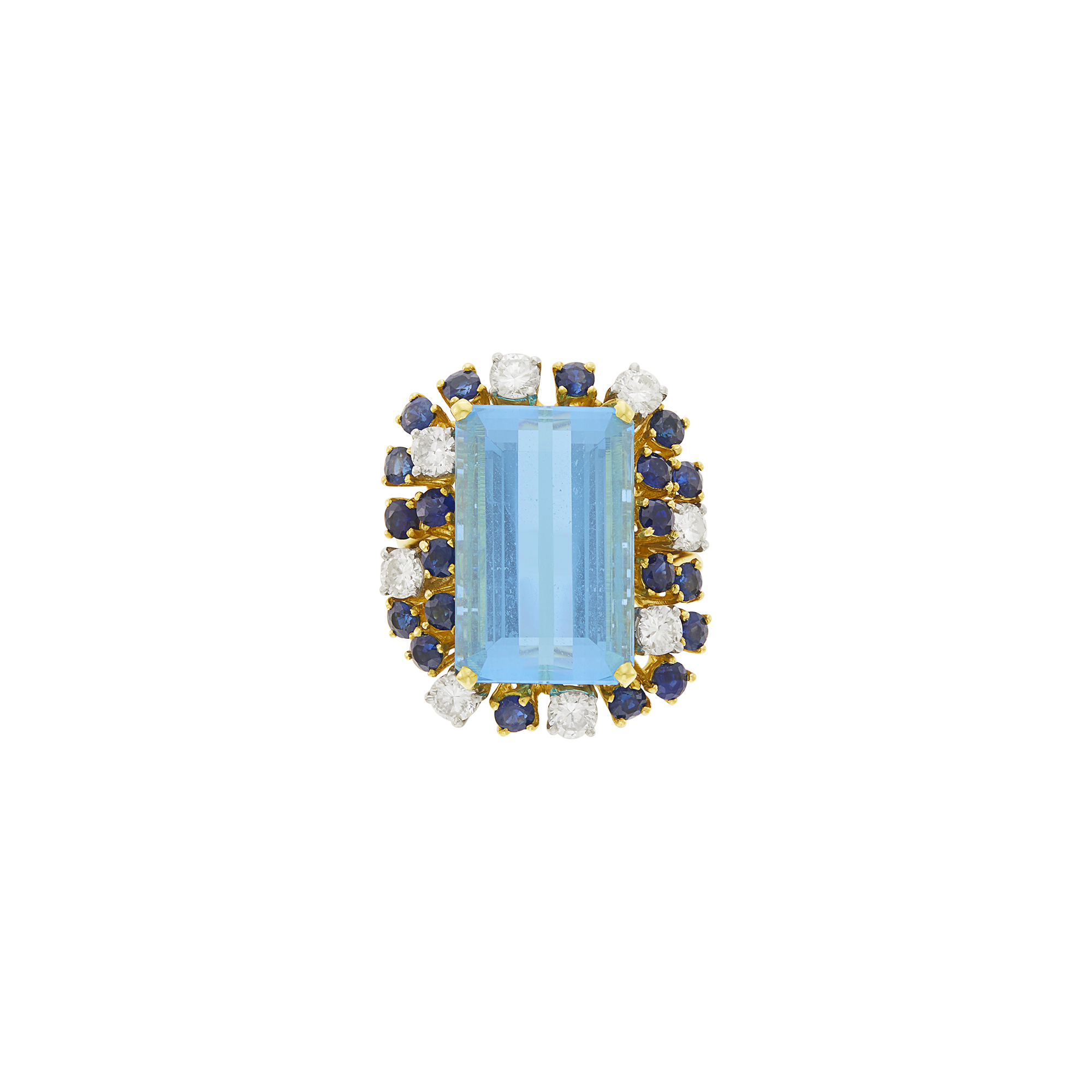 Lot image - Gold, Platinum, Aquamarine, Sapphire and Diamond Ring