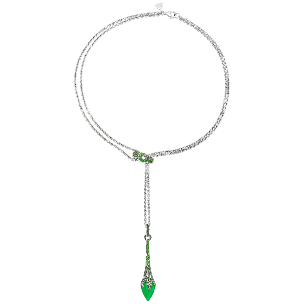 Lot image - Two-Color Gold, Diamond, Tsavorite Garnet and Chrysoprase Pendant-Necklace, Stephen Webster