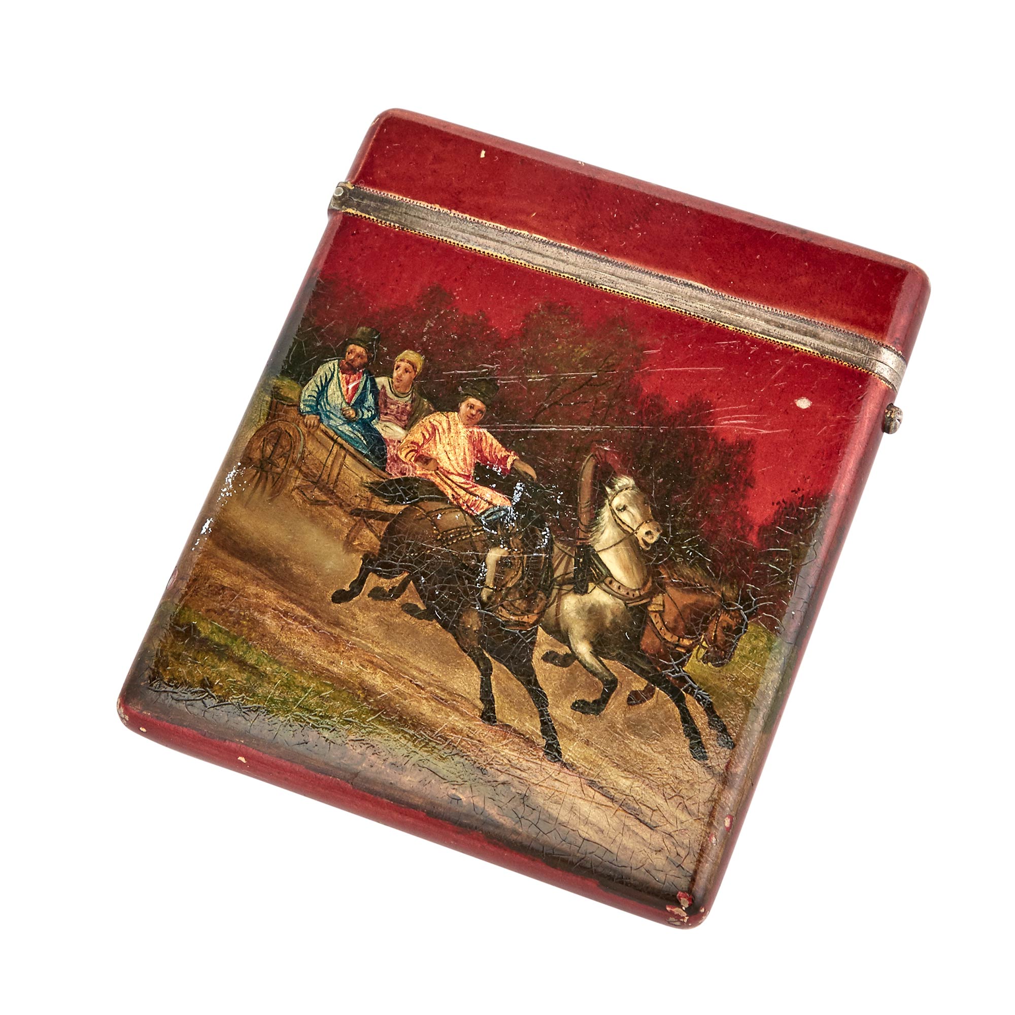 Lot image - Russian Lacquered Silver-Gilt Cigarette Case