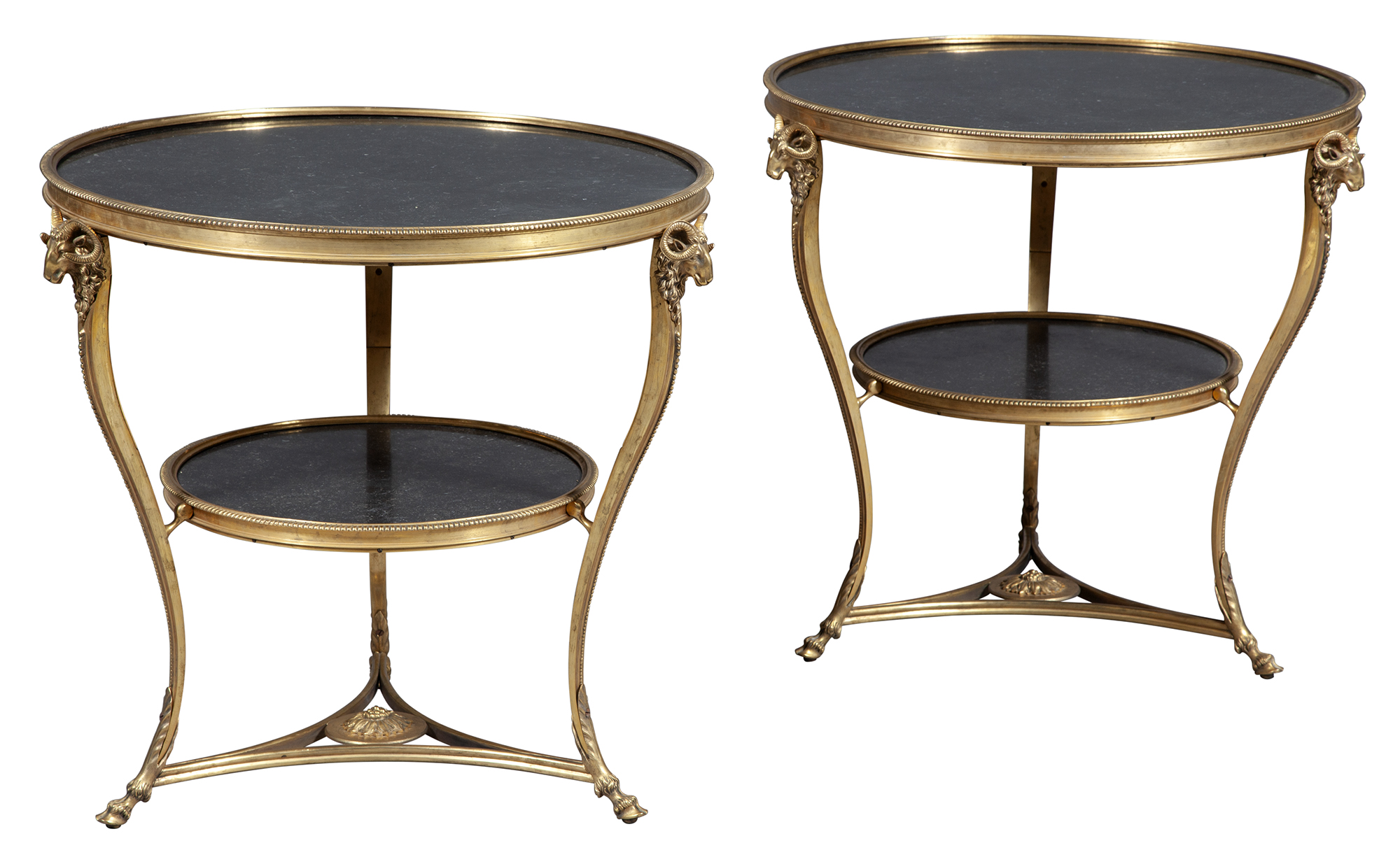 Lot image - Pair of Louis XVI Style Gilt-Bronze and Marble Gueridons