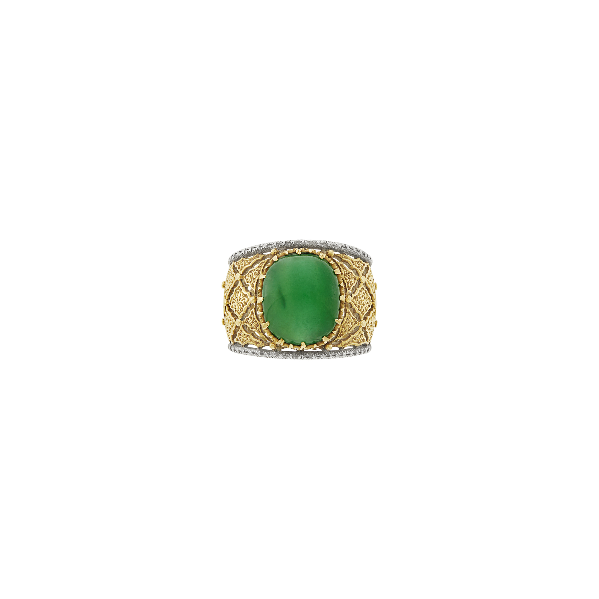 Lot image - Buccellati Wide Gold, Platinum and Jade Band Ring