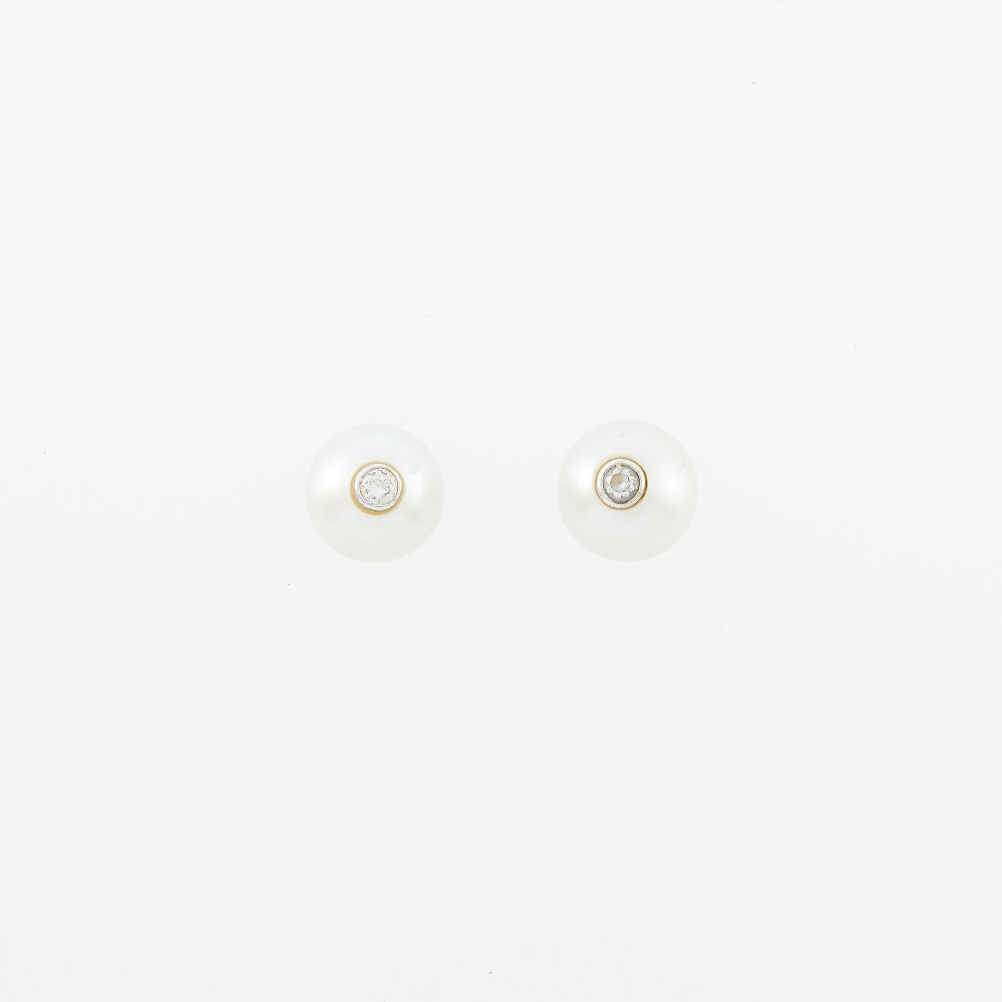 Lot image - Pair of White Gold, Cultured Pearl and Diamond Earrings