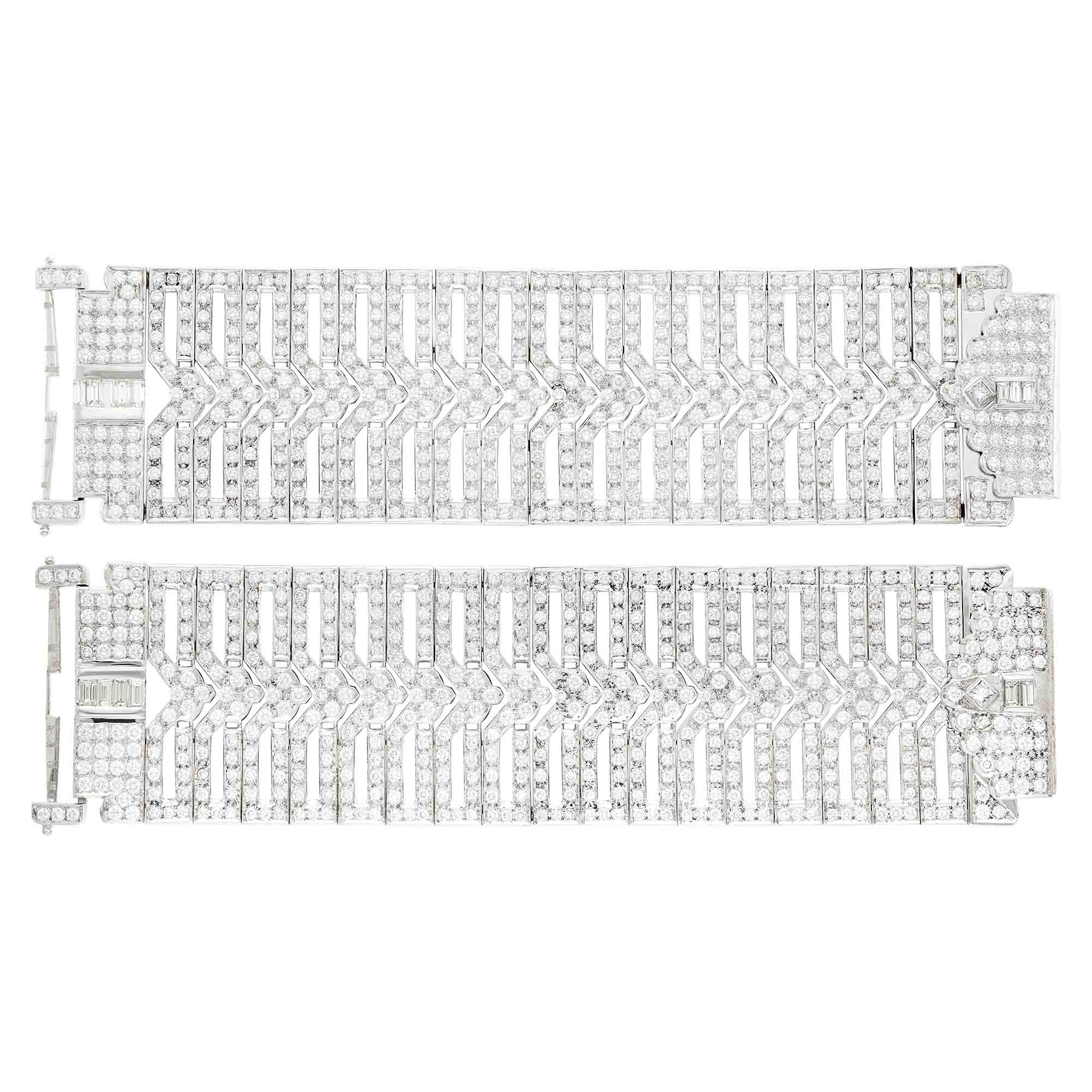 Lot image - Pair of White Gold and Diamond Cuff Bracelets/Necklace Combination