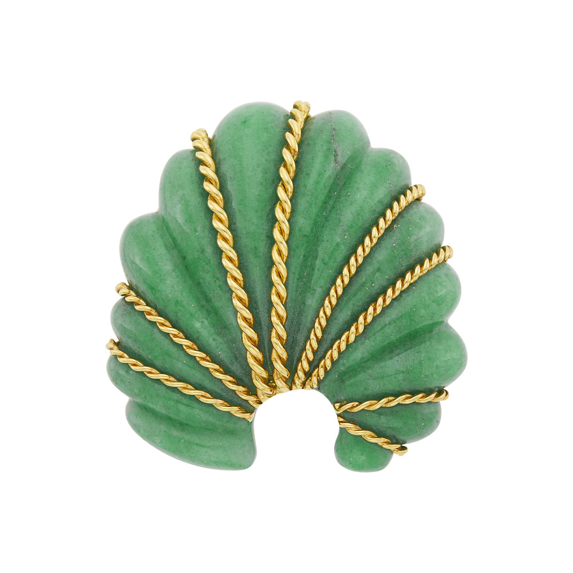 Lot image - Seaman Schepps Gold and Fluted Aventurine Quartz Clip-Brooch