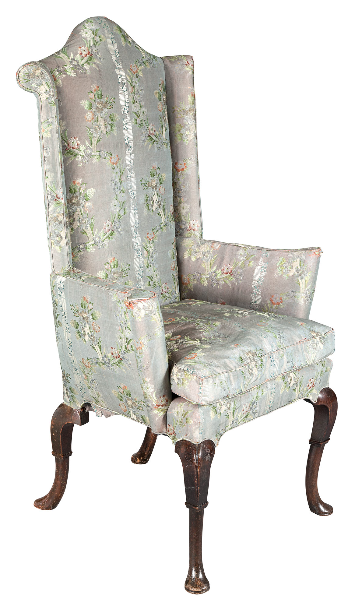 Lot image - George II Walnut Silk-Upholstered Armchair