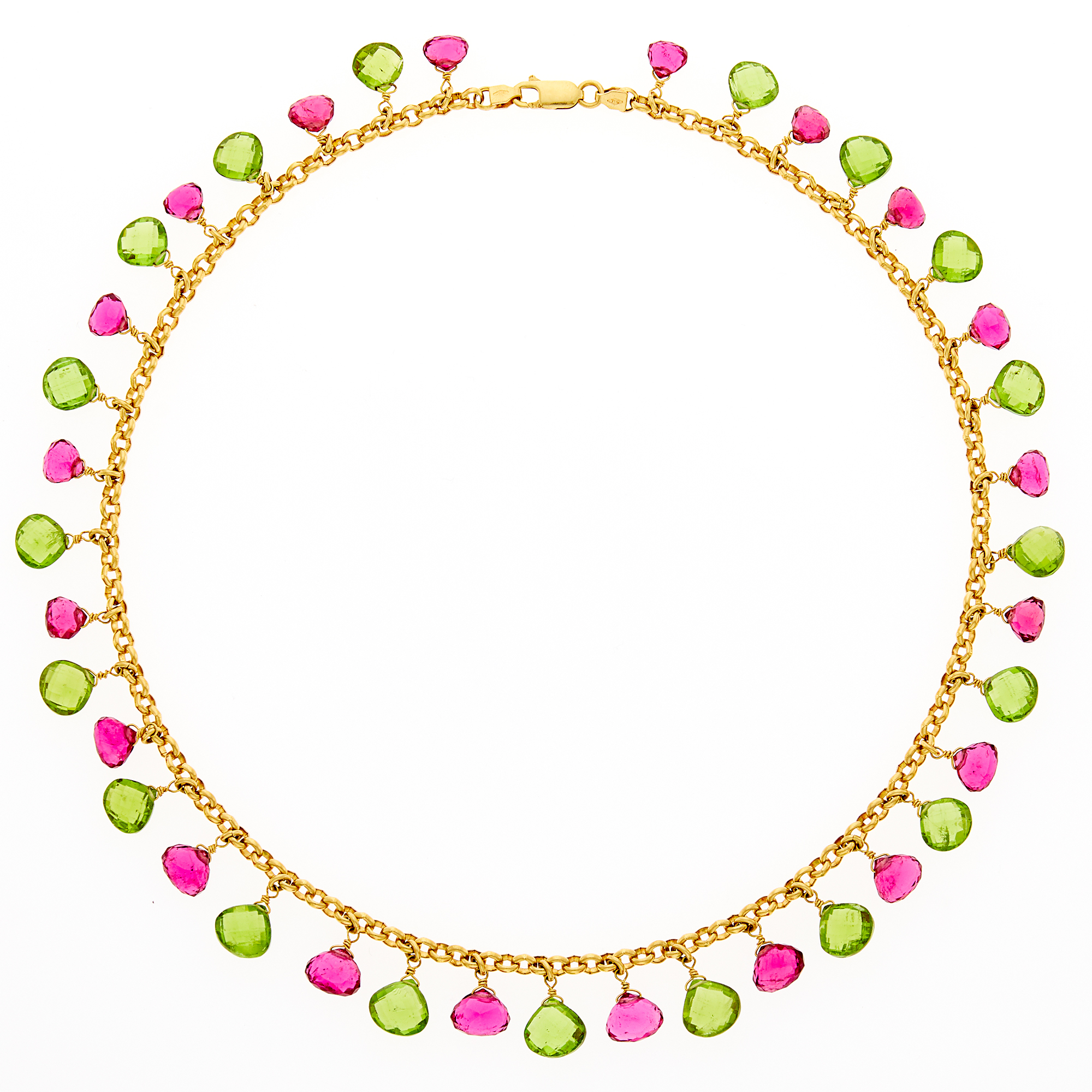 Lot image - Gold, Peridot and Rubellite Fringe Necklace