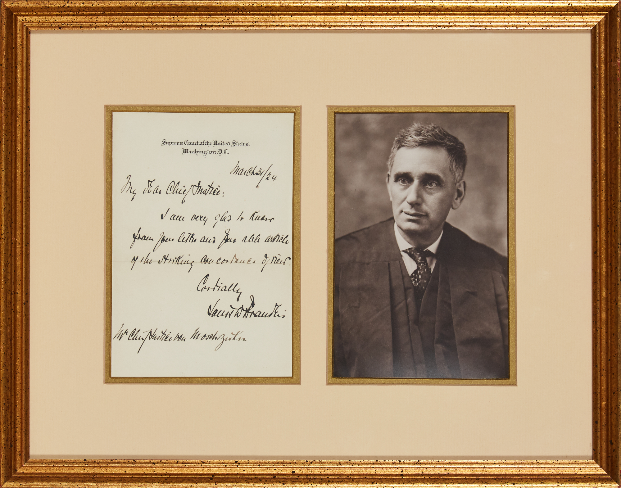 Lot image - CARDOZO, BENJAMIN M.  Autograph letter in ink signed to Elvira [Solis], three handwritten pages on two sheets.