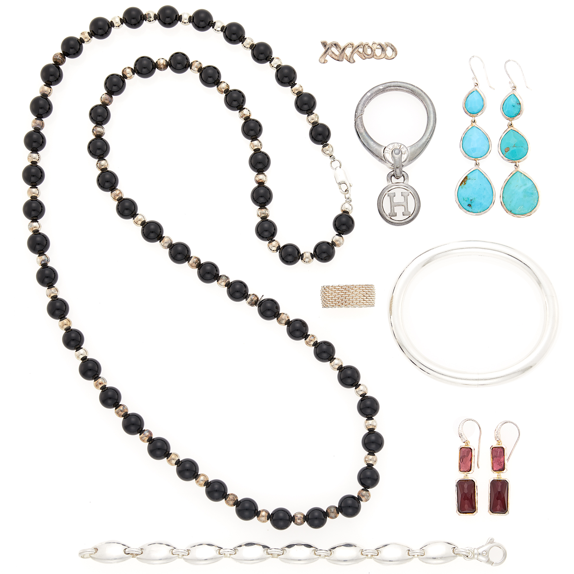 Lot image - Tiffany & Co., Hermès and Ippolita Group of Silver and Hardstone Jewelry