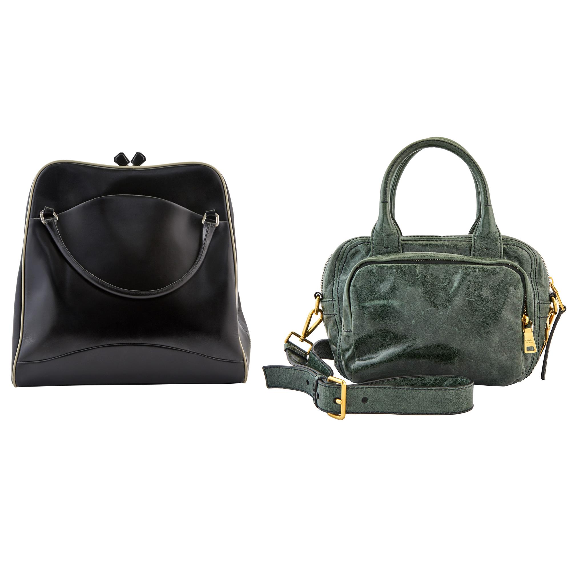 Lot image - Two Prada Black and Green Leather Handbags