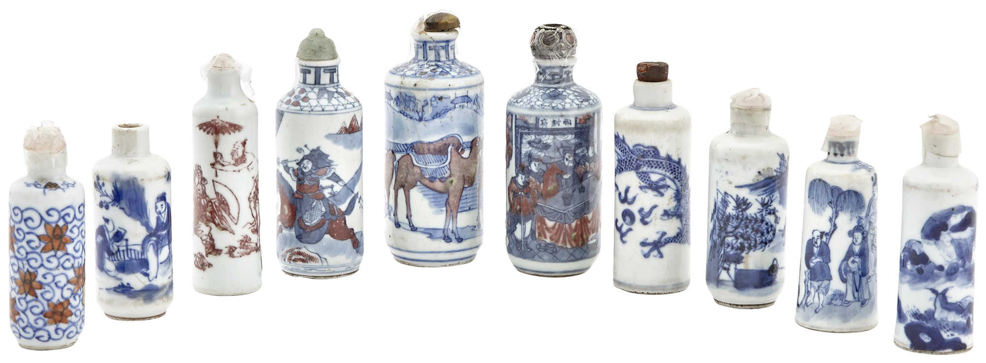Lot image - Ten Chinese Blue and White Porcelain Snuff Bottles