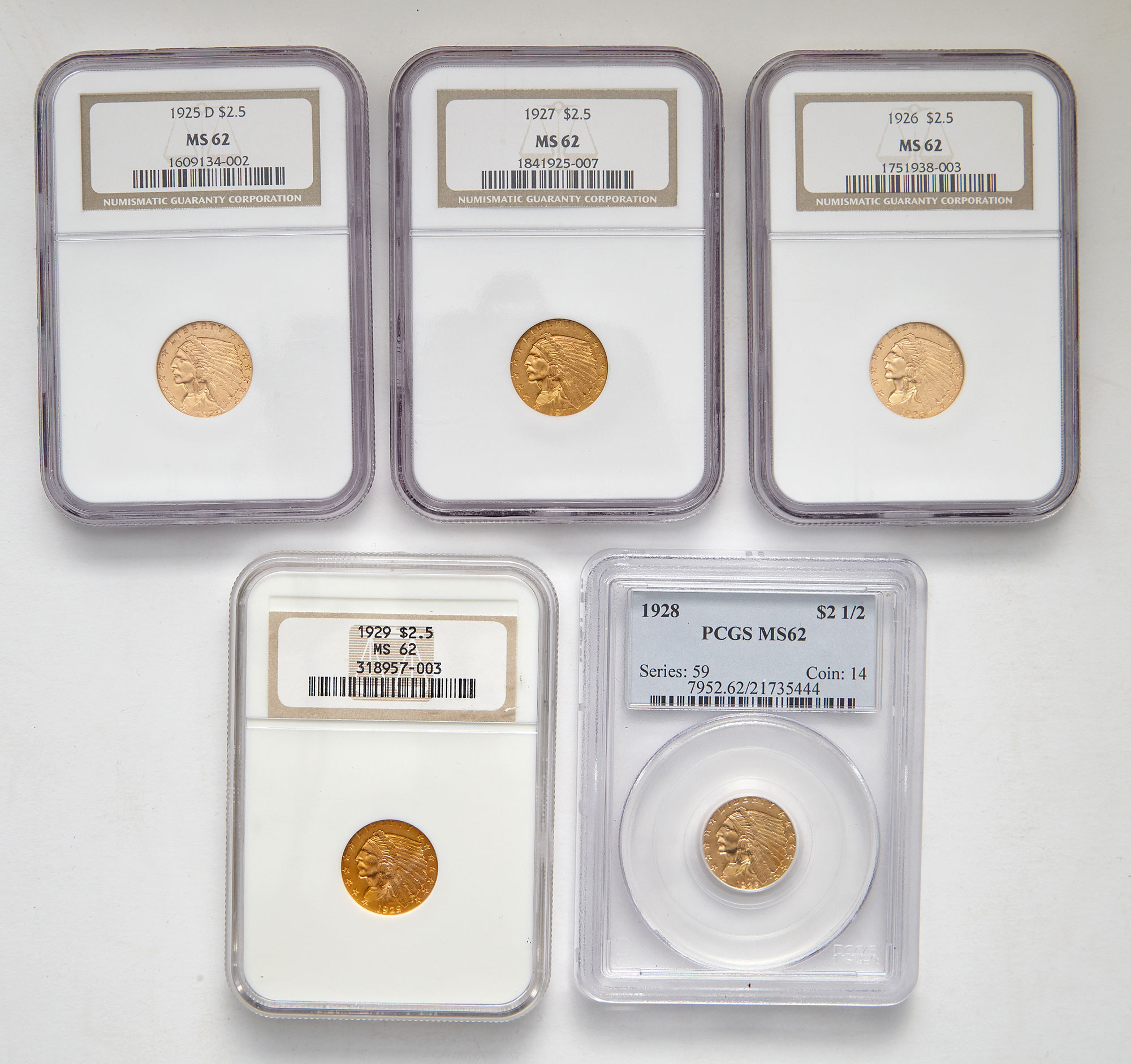Lot image - United States Five $2 1/2 Indian Head NGC