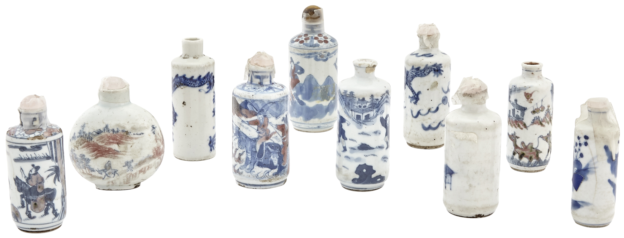 Lot image - Ten Chinese Blue and White Porcelain Snuff Bottles