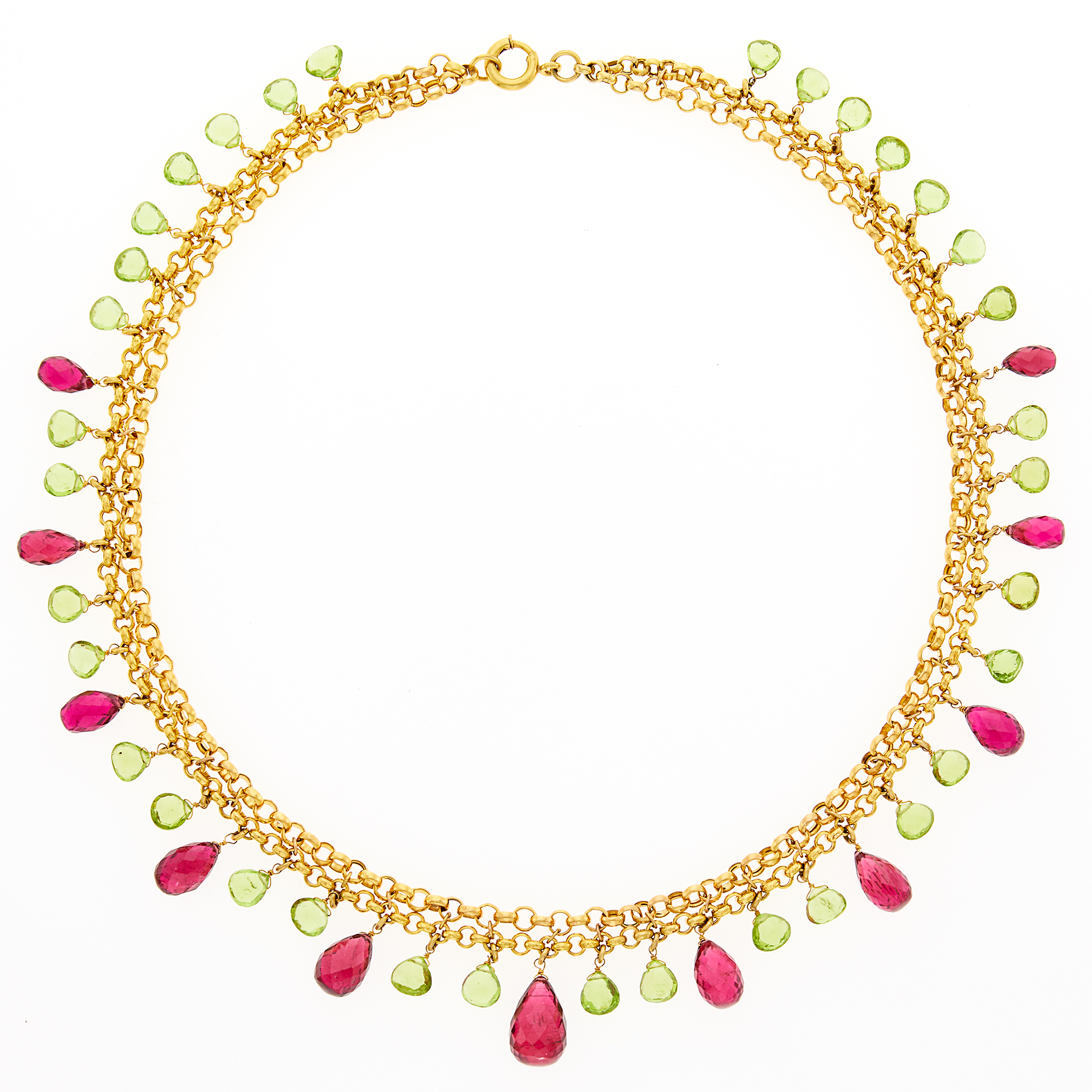 Lot image - Double Strand Gold, Peridot and Rubellite Fringe Chain Necklace