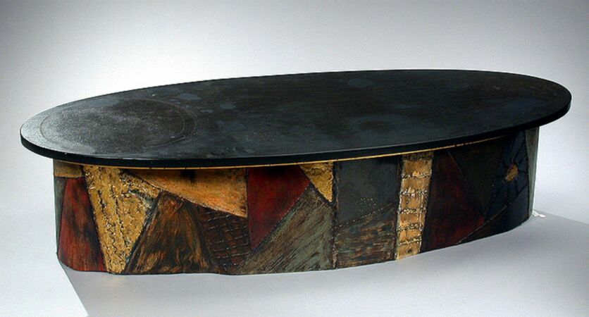 Lot image - Welded Metal and Slate Low Table Designed by Paul Evans