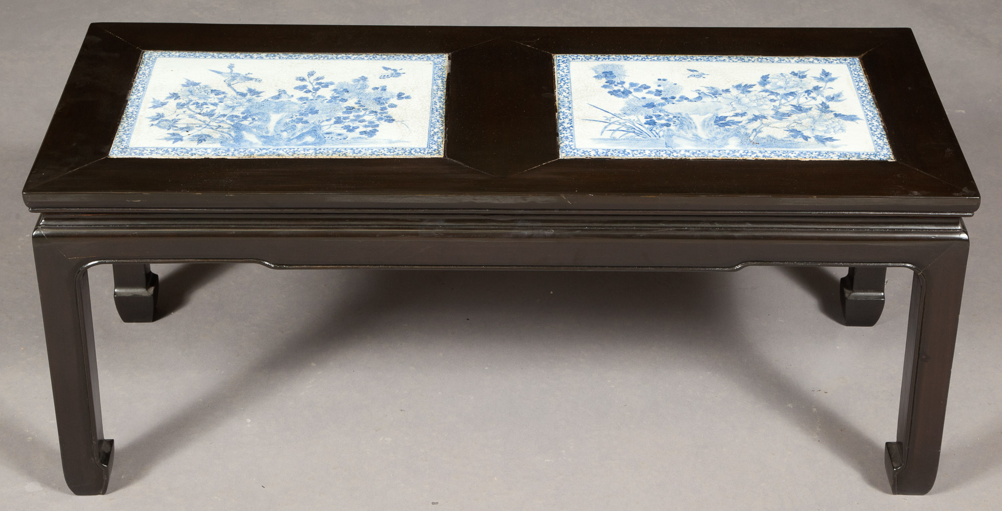 Lot image - Chinese Style Porcelain Panel-Inset Ebonized Low Table