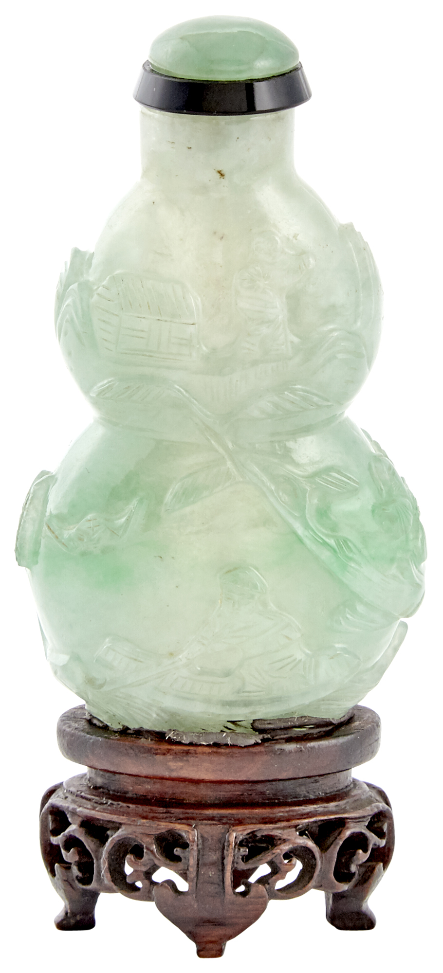 Lot image - A Good Chinese Jadeite Double Gourd Snuff Bottle