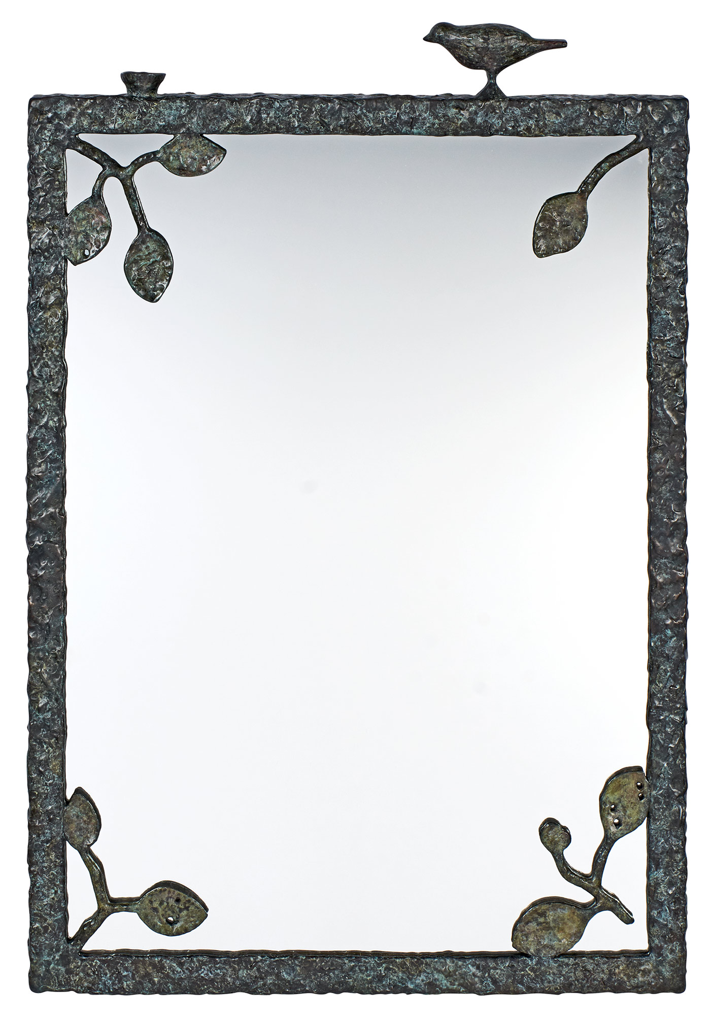 Lot image - Diego Giacometti Patinated Bronze Miroir aux Feuilles et Oiseau