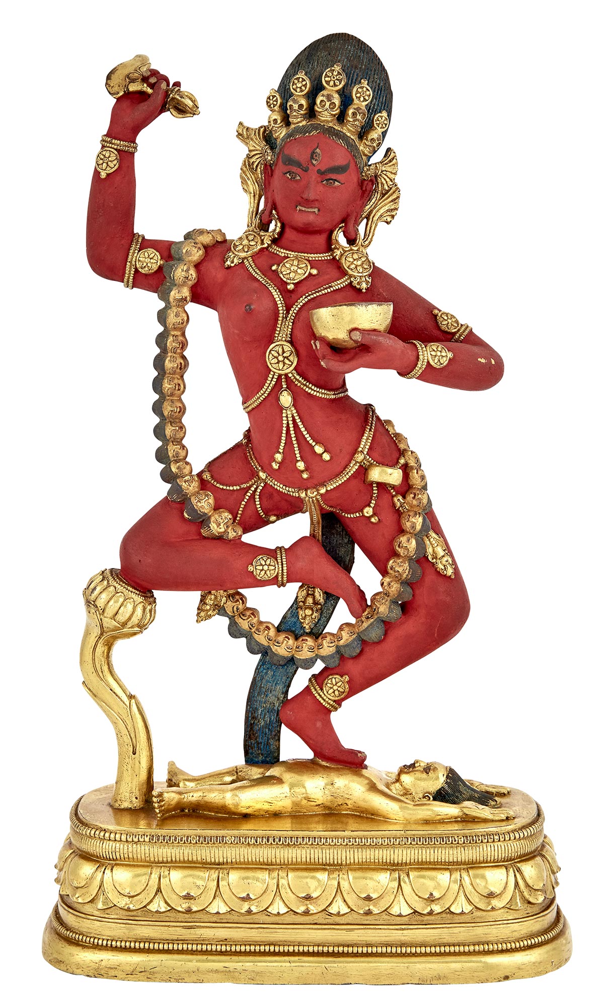 Lot image - Tibetan Red Painted and Parcel Gilt-Bronze Vajrayogini