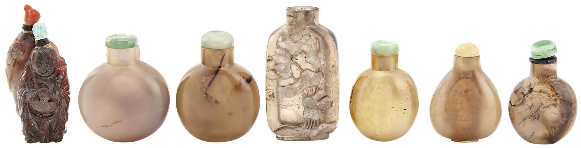 Lot image - Seven Chinese Hardstone Snuff Bottles