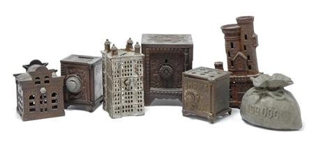 Lot image - Group of Seven Cast Iron and Metal Still Banks