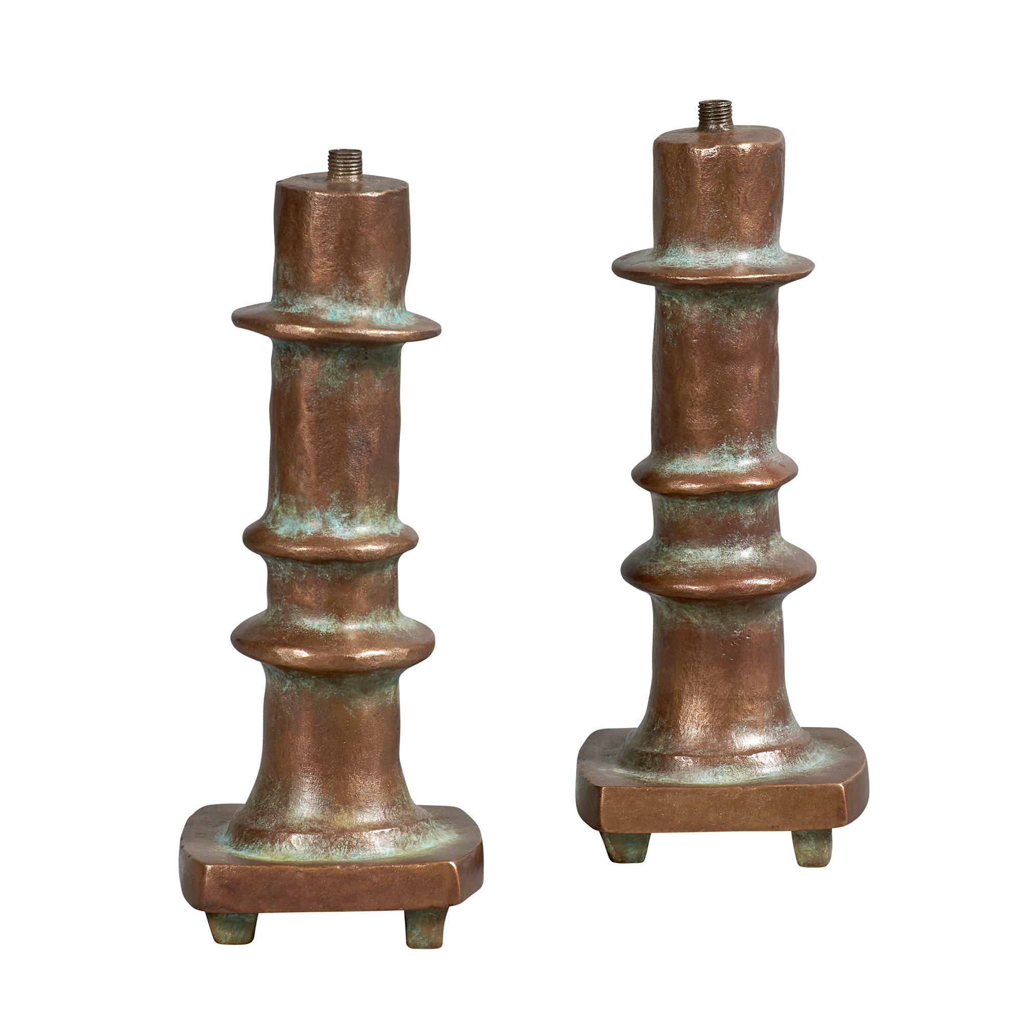 Lot image - Pair of Diego Giacometti Patinated Bronze Bougeoir