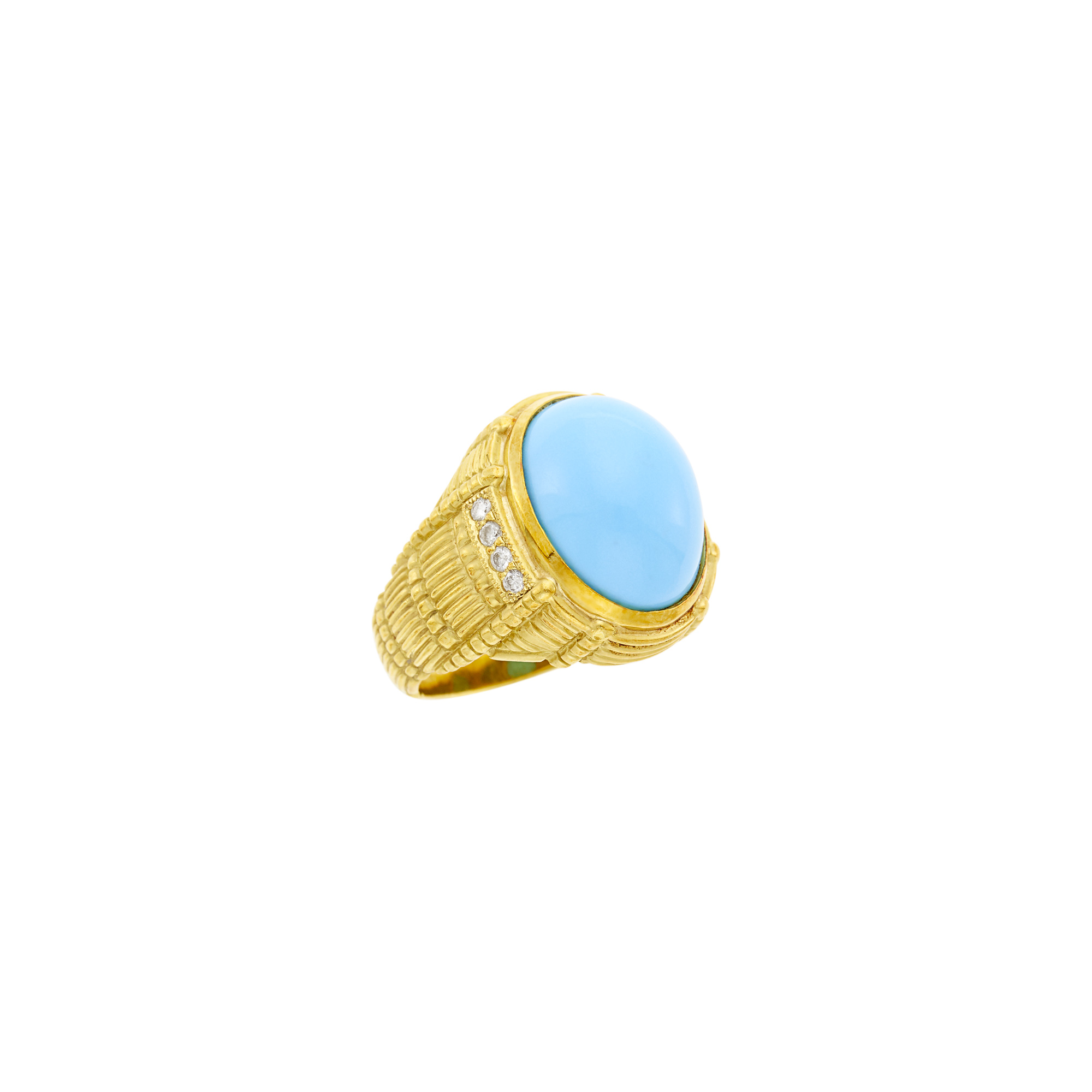 Lot image - Judith Ripka Gold, Turquoise and Diamond Ring