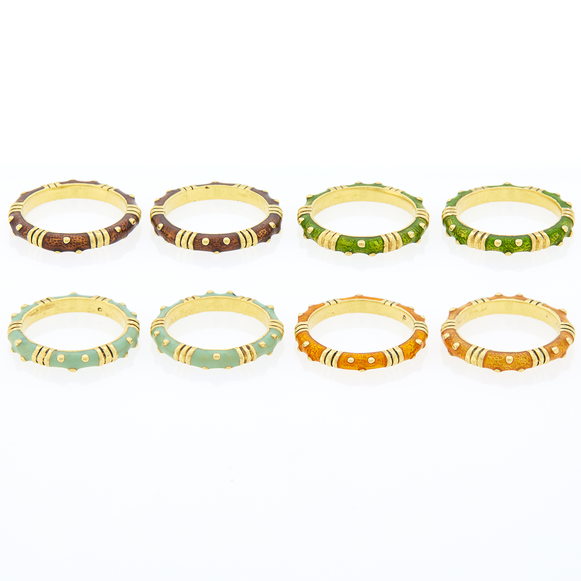 Lot image - Hidalgo Eight Gold and Multicolored Enamel Band Rings