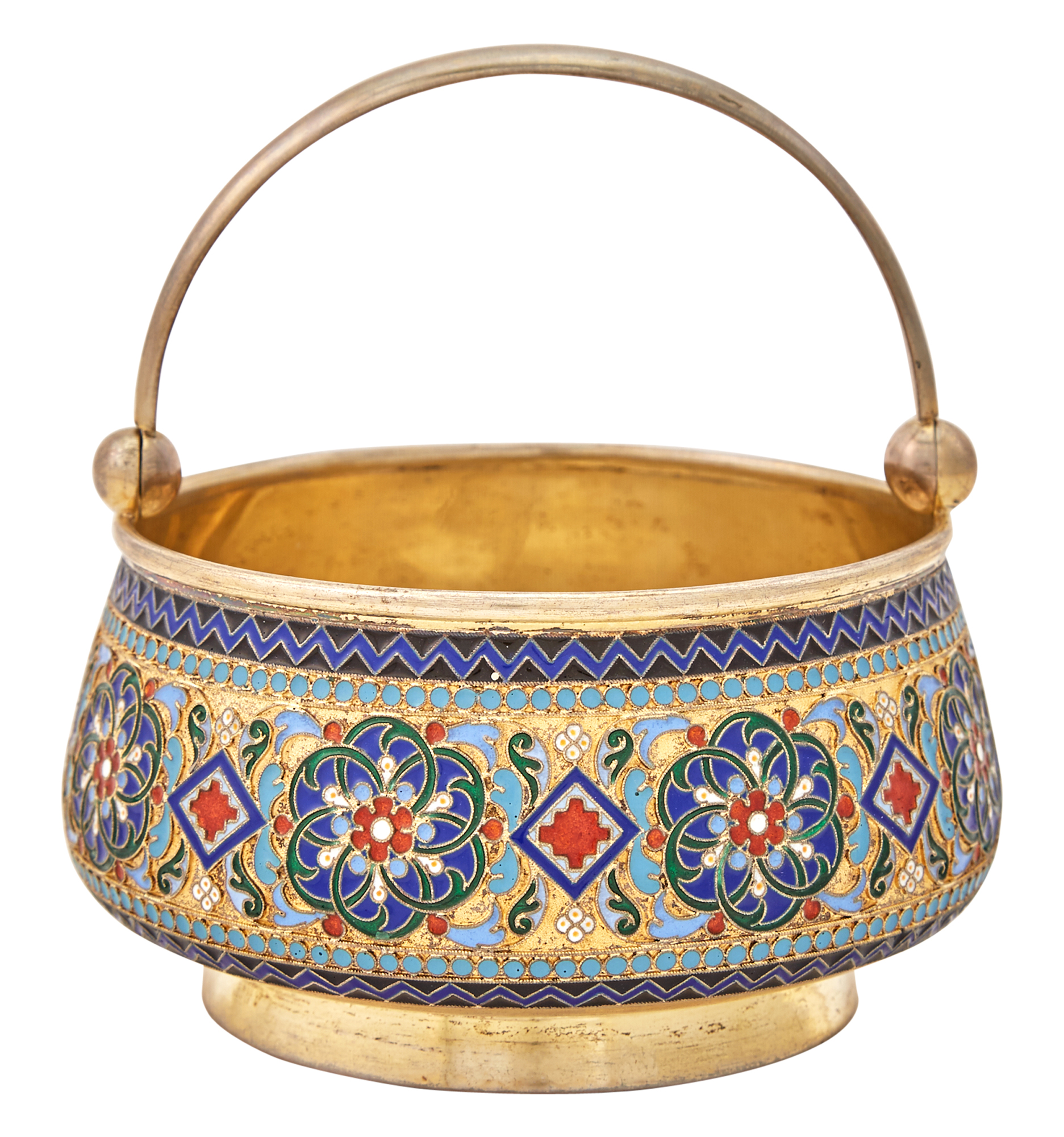 Lot image - Russian Silver-Gilt and Cloisonné Enamel Sugar Bowl