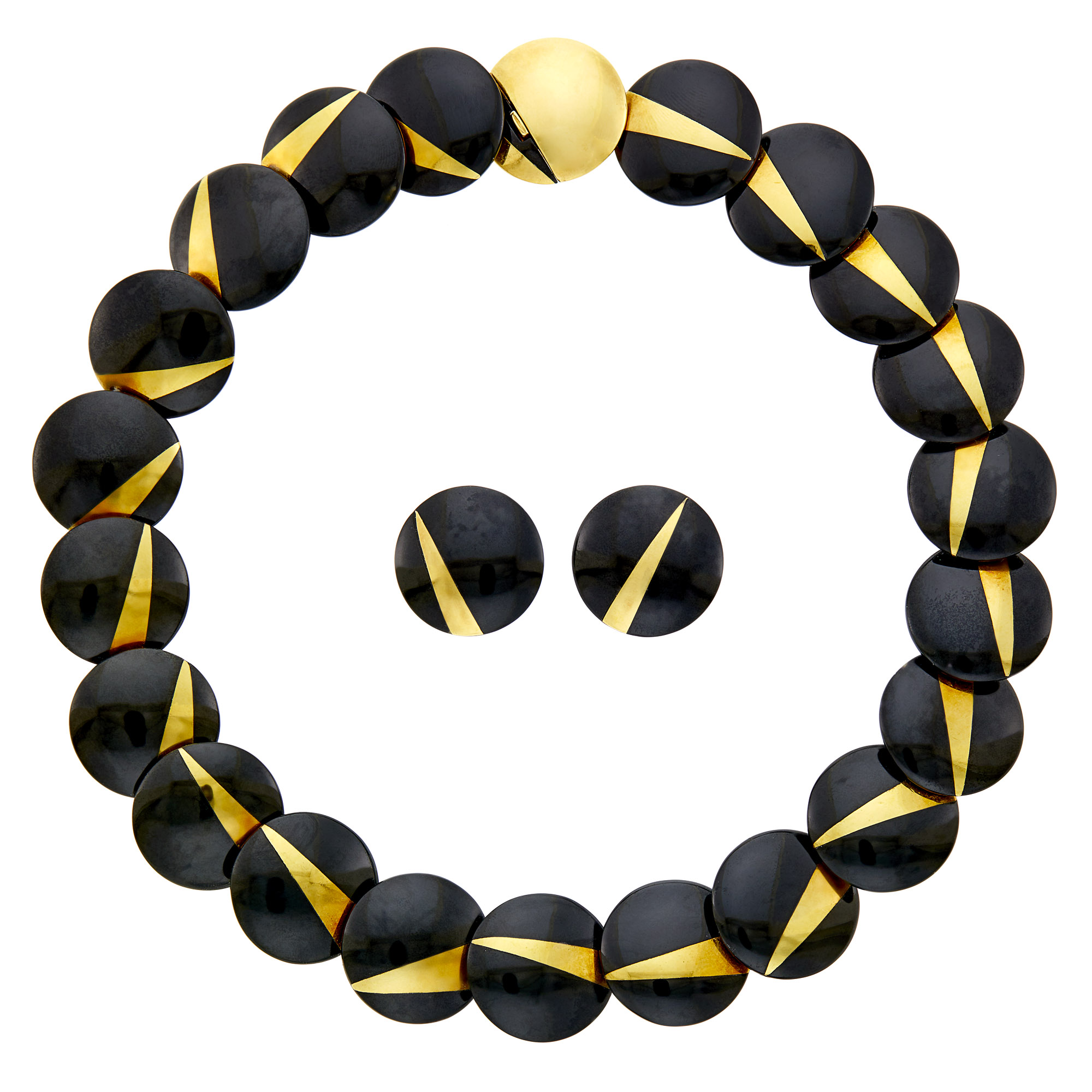 Lot image - Tiffany & Co., Angela Cummings Gold and Black Jade Lentil Necklace and Pair of Earclips