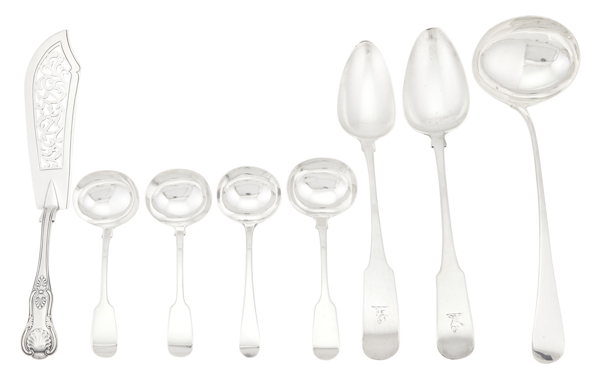 Lot image - Group of George III/Victorian Sterling Silver Serving Pieces