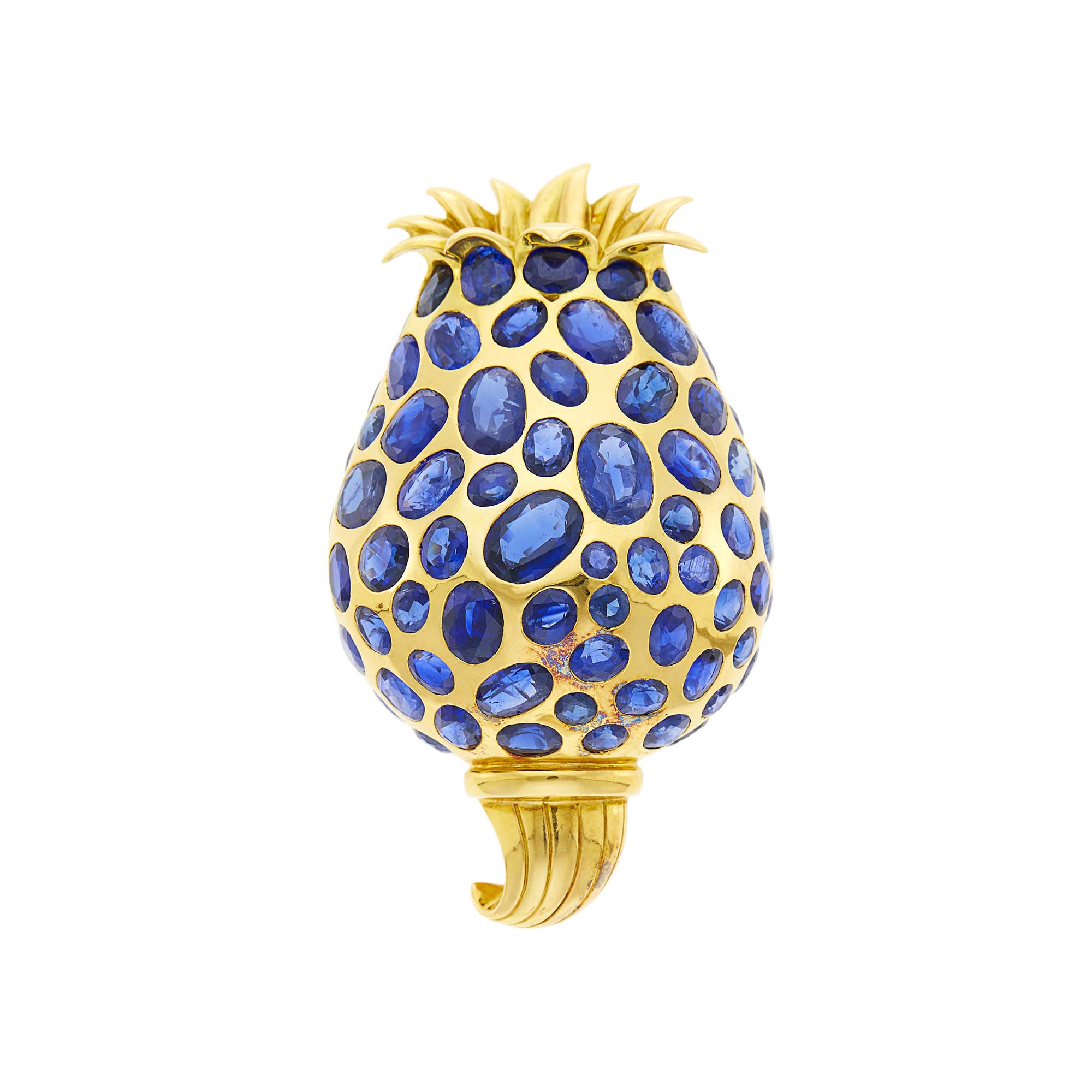 Lot image - Herz-Belperron Gold and Sapphire Flower Clip, France