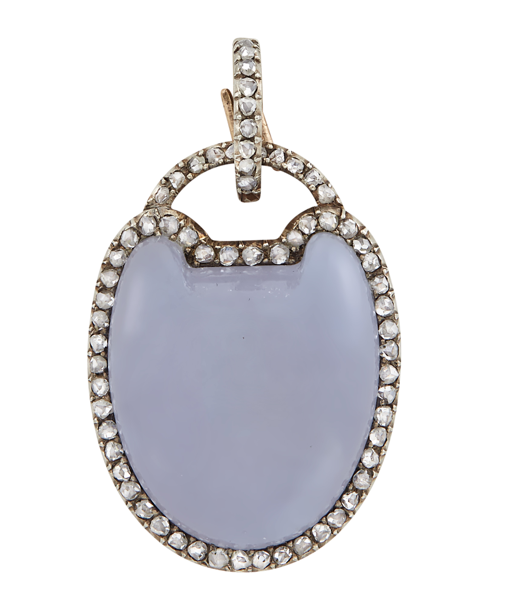 Lot image - Fabergé Silver-Topped Gold-Mounted Chalcedony and Diamond Pendant