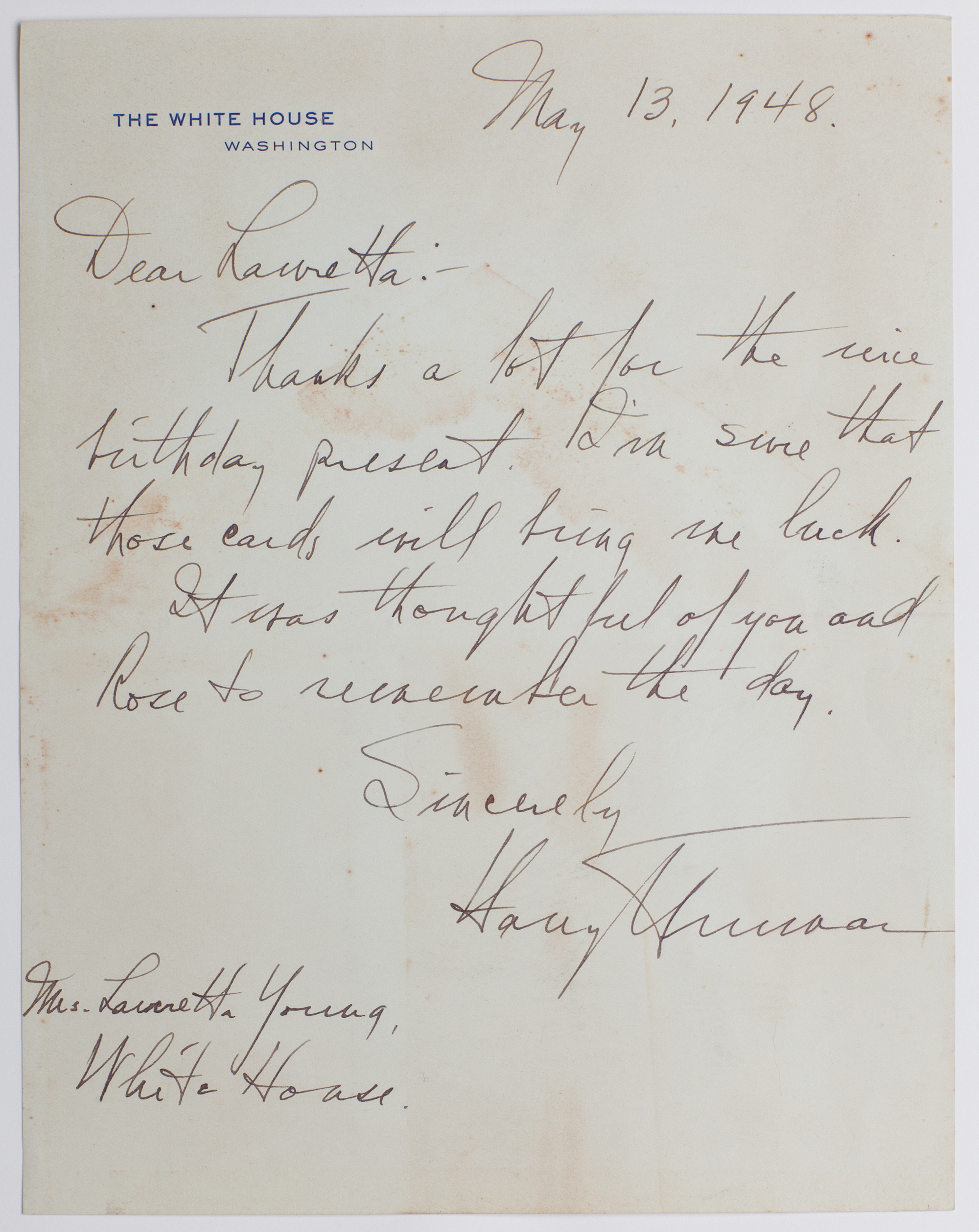 Lot image - TRUMAN, HARRY  Autograph note signed as President.