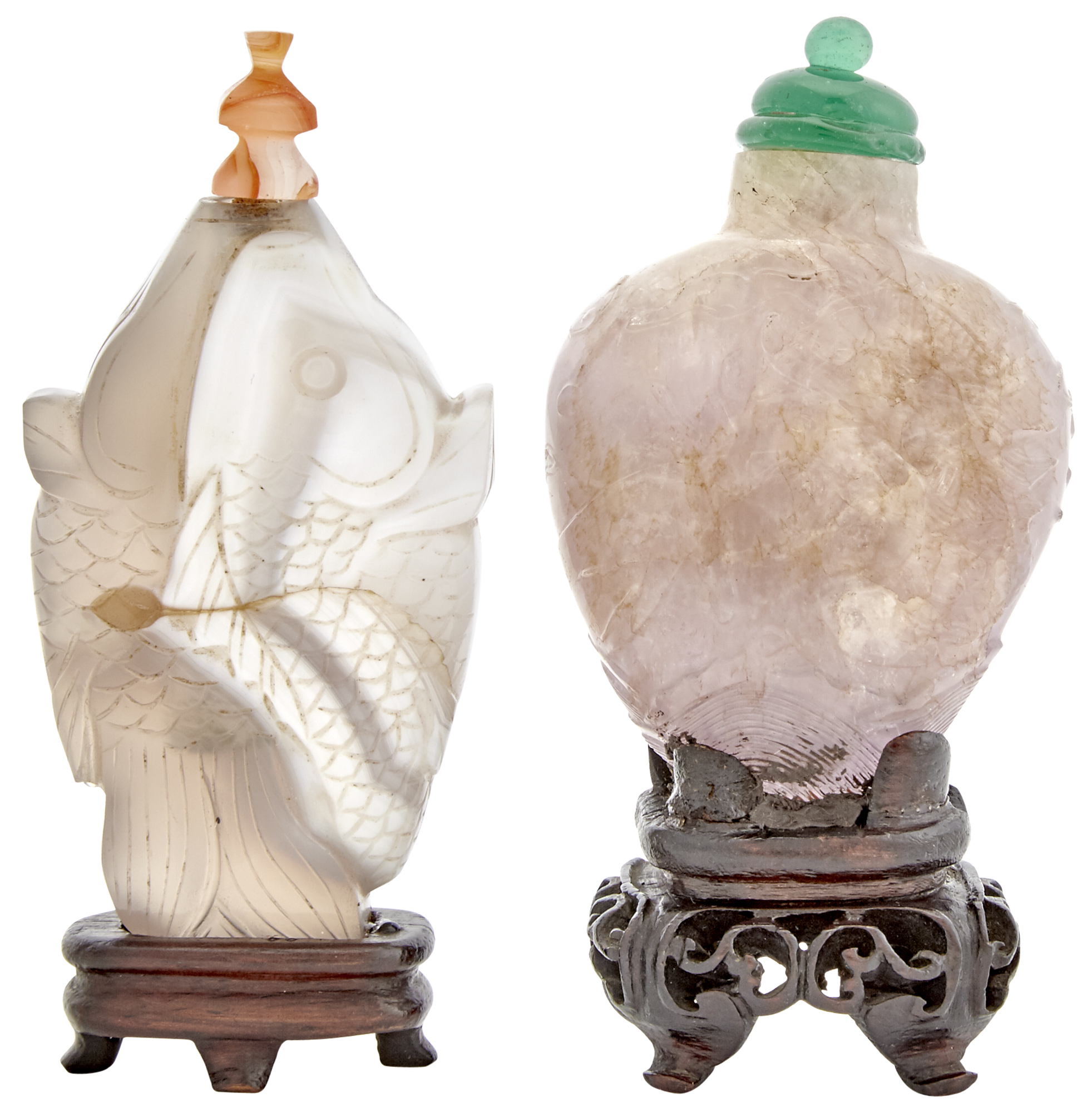 Lot image - Two Chinese Hardstone Snuff Bottles