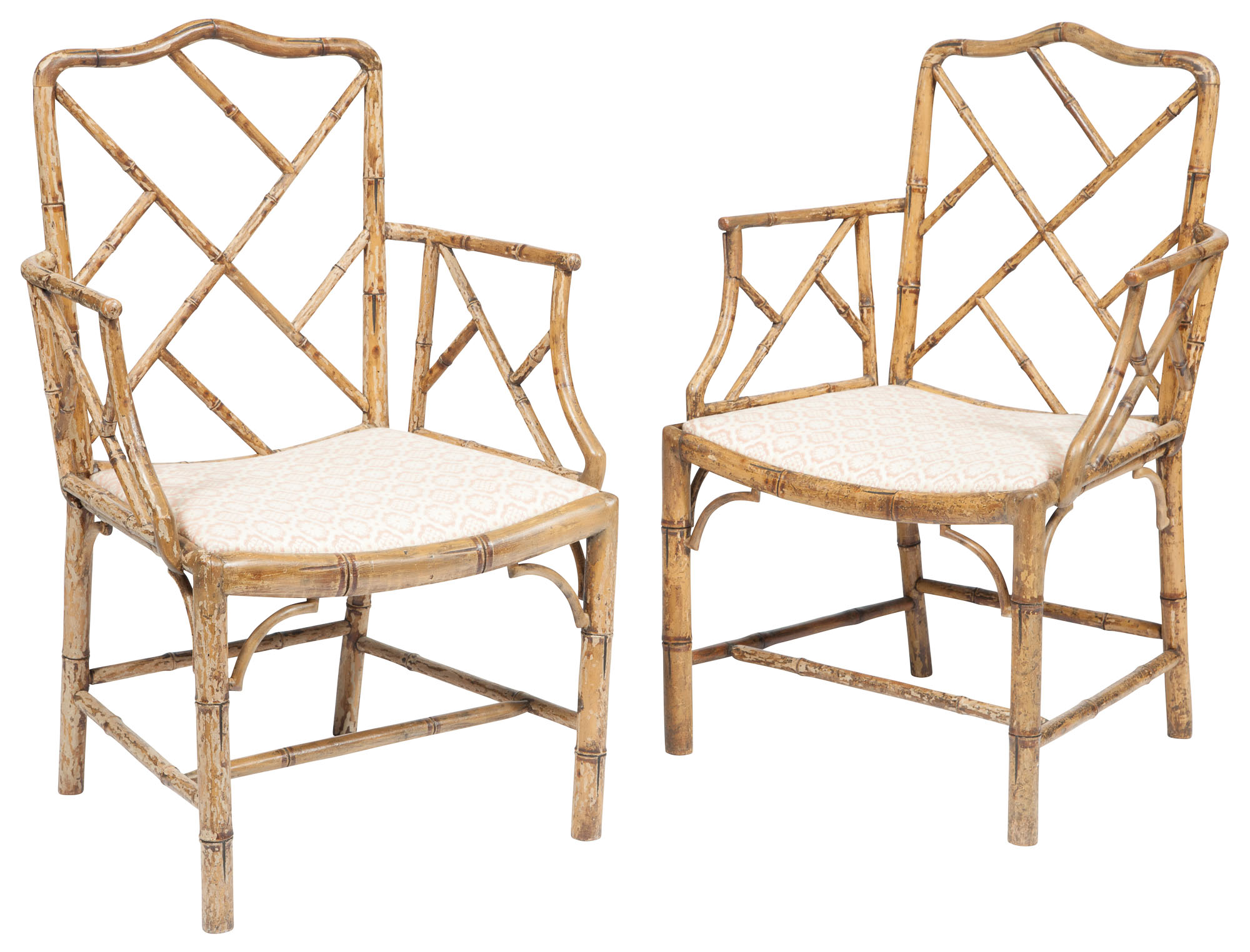 Lot image - Pair of George III Faux-Bamboo Japanned Open Armchairs