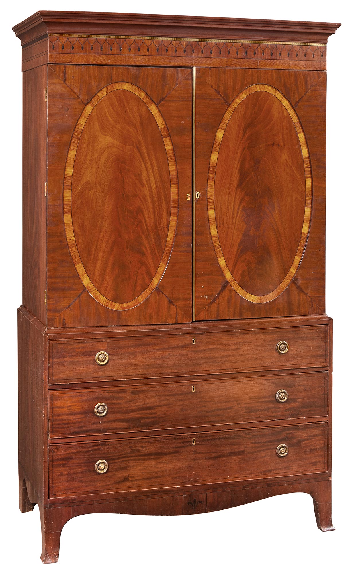 Lot image - Federal Inlaid Mahogany Linen Press